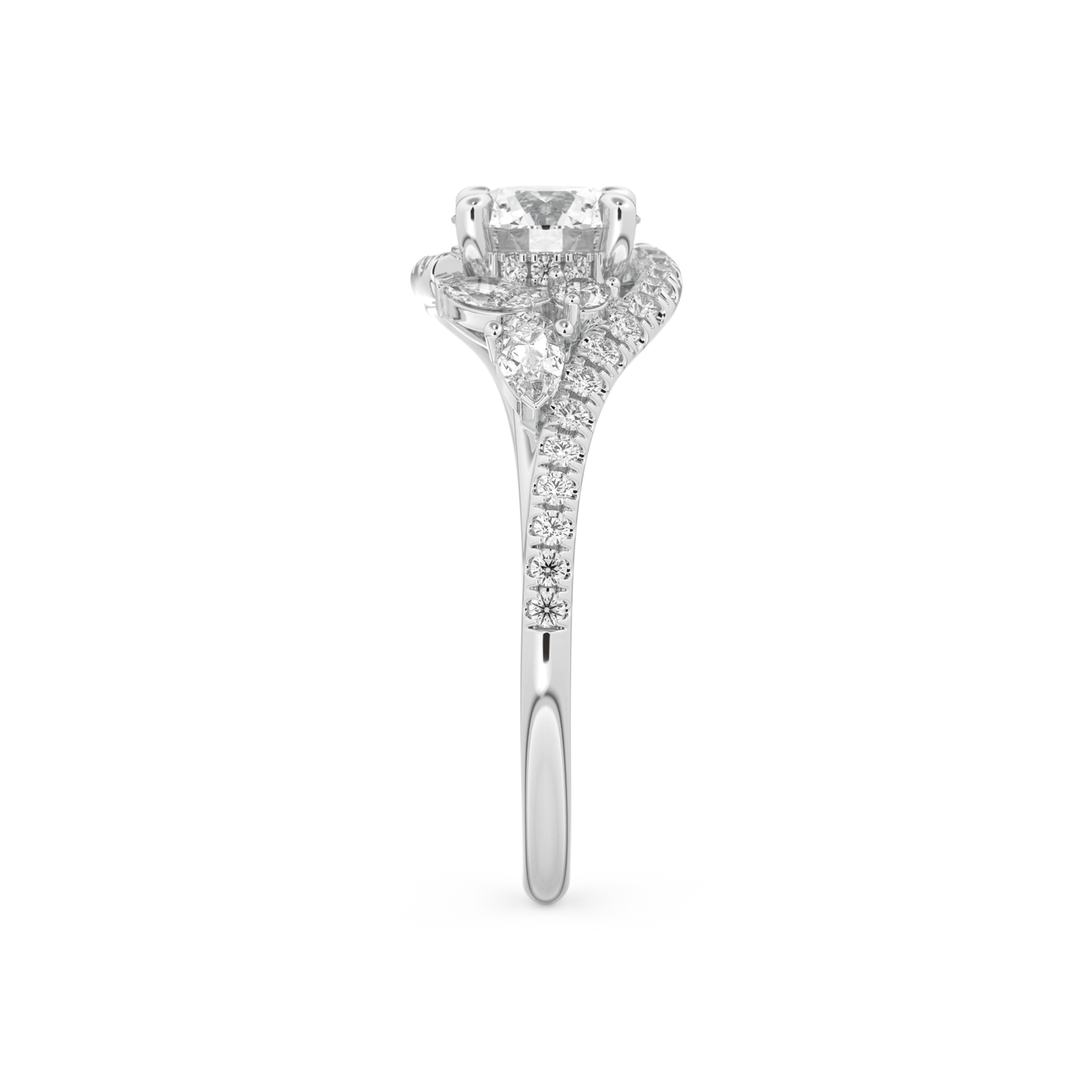 Round Cut 1.0 Carat Moissanite Ring – Cluster Setting in Gold