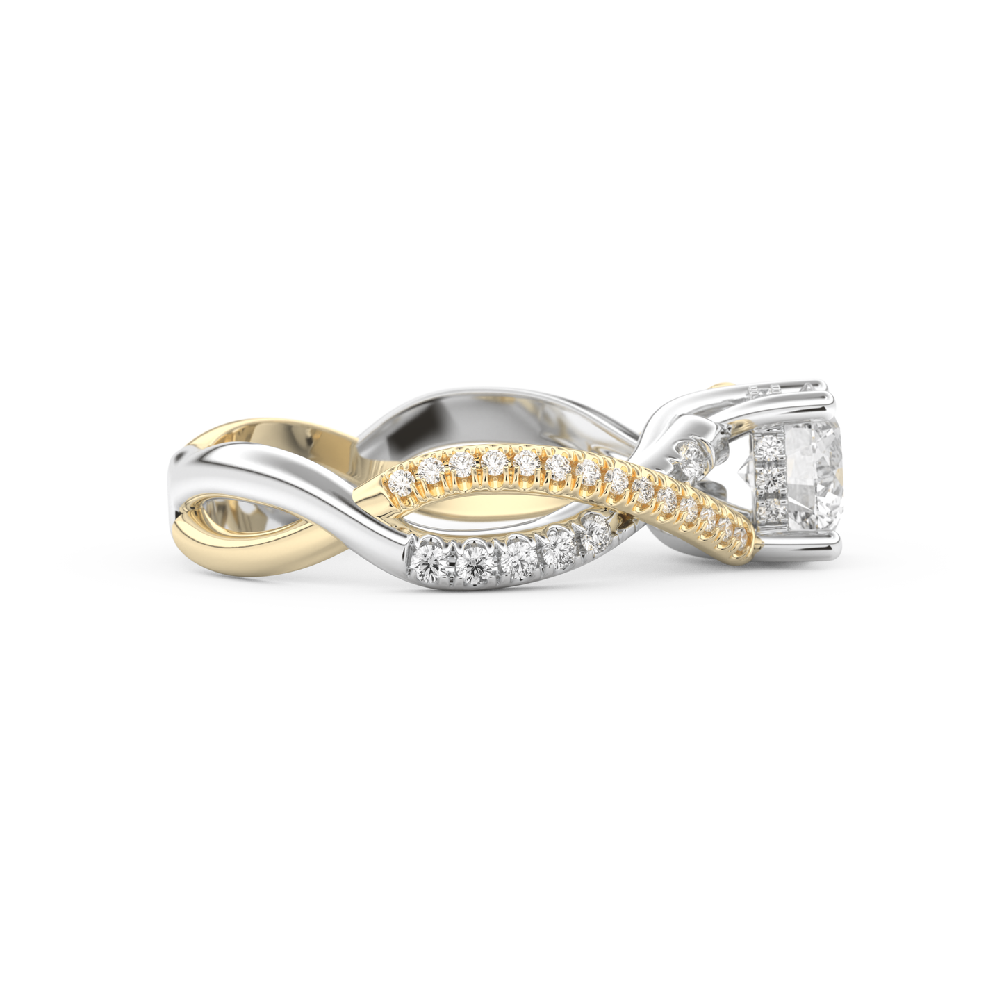 Round Cut 1 Carat Moissanite Ring – Criss Cross Pave Setting in Gold