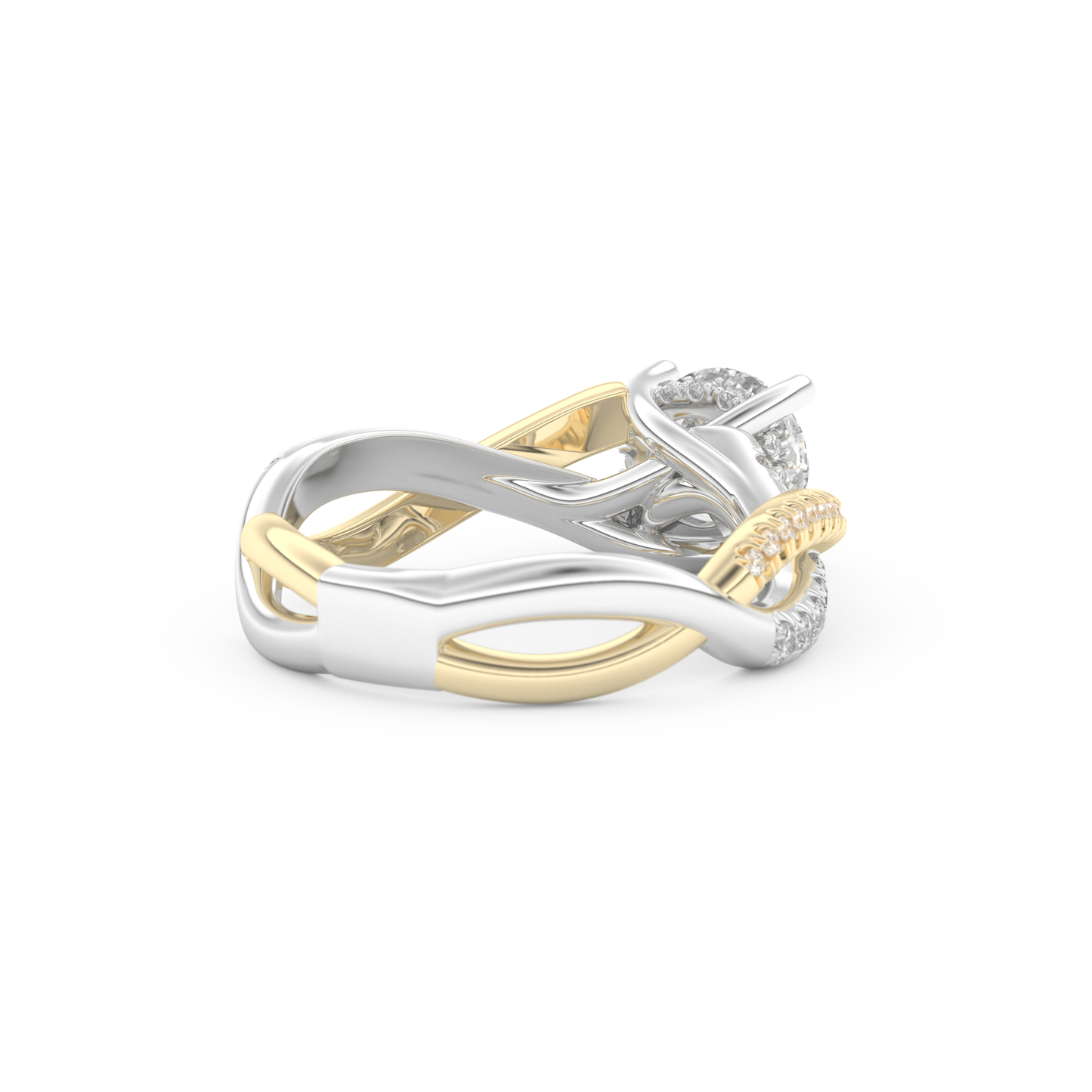 Round Cut 1 Carat Moissanite Ring – Criss Cross Pave Setting in Gold