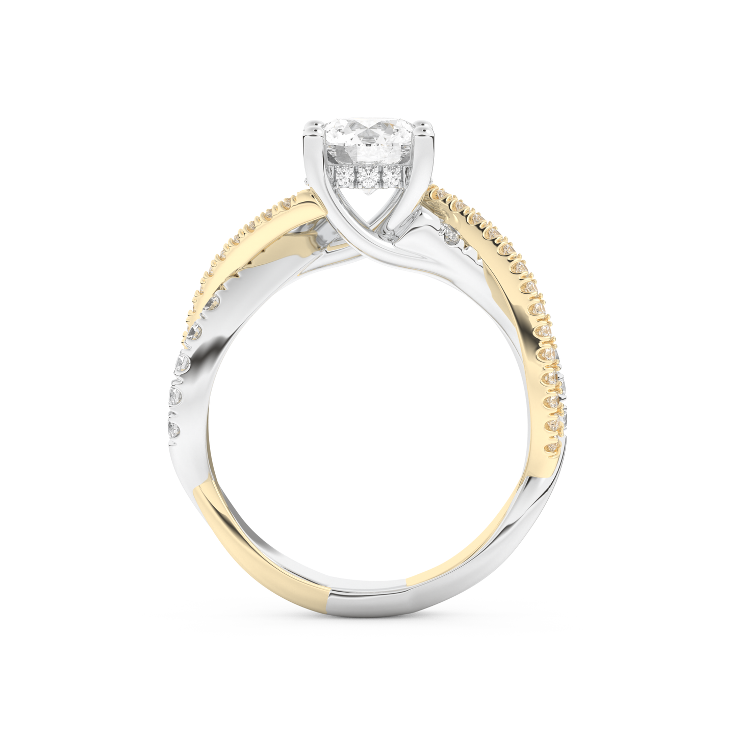 Round Cut 1 Carat Moissanite Ring – Criss Cross Pave Setting in Gold