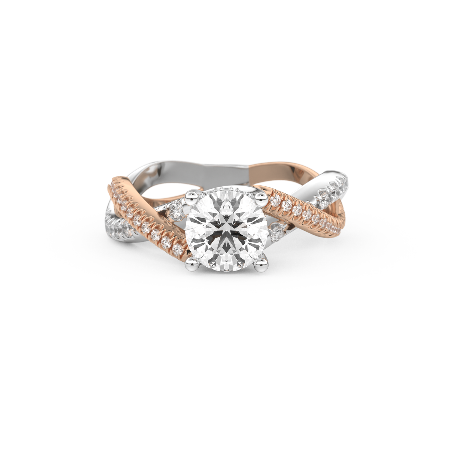 Round Cut 1 Carat Moissanite Ring – Criss Cross Pave Setting in Gold
