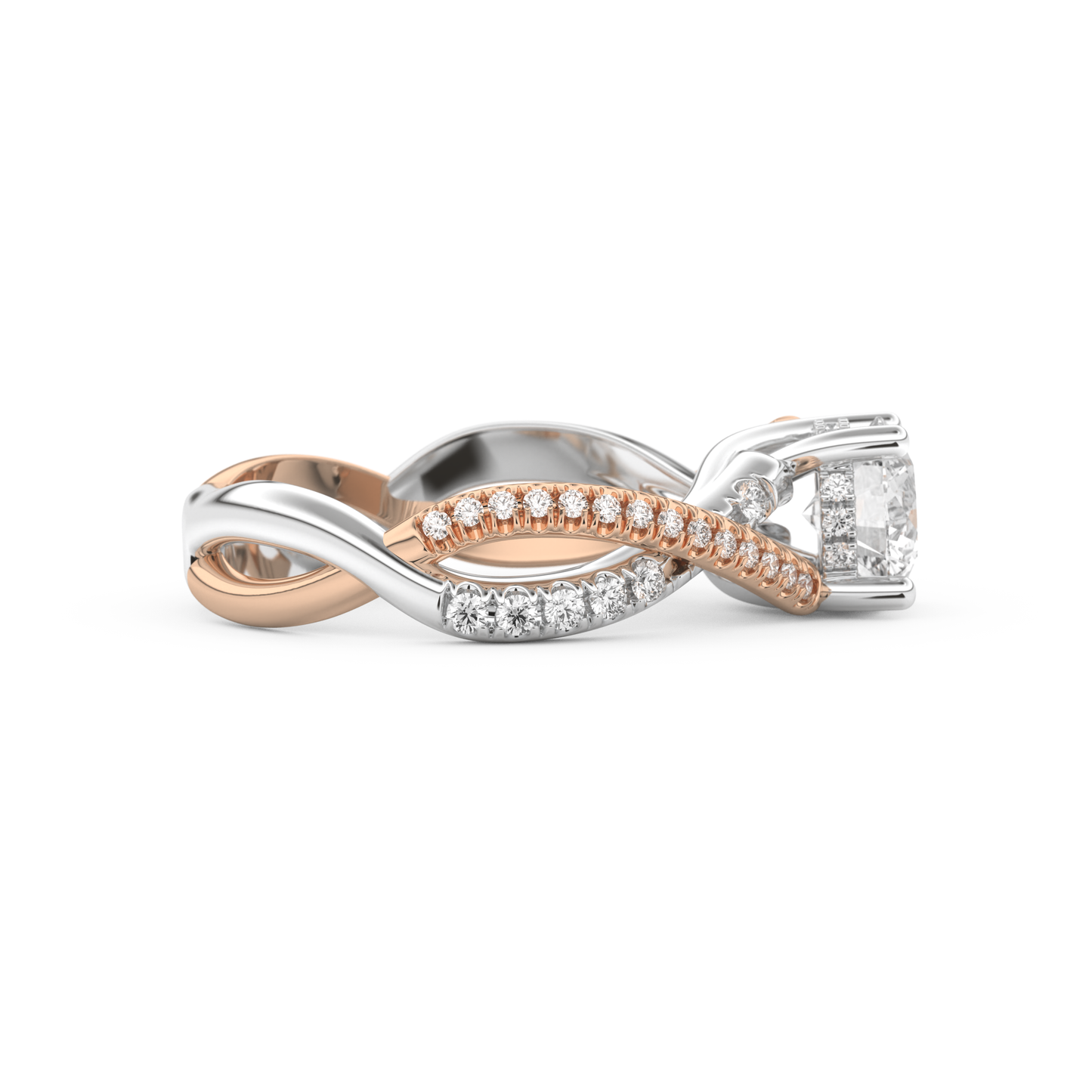 Round Cut 1 Carat Moissanite Ring – Criss Cross Pave Setting in Gold