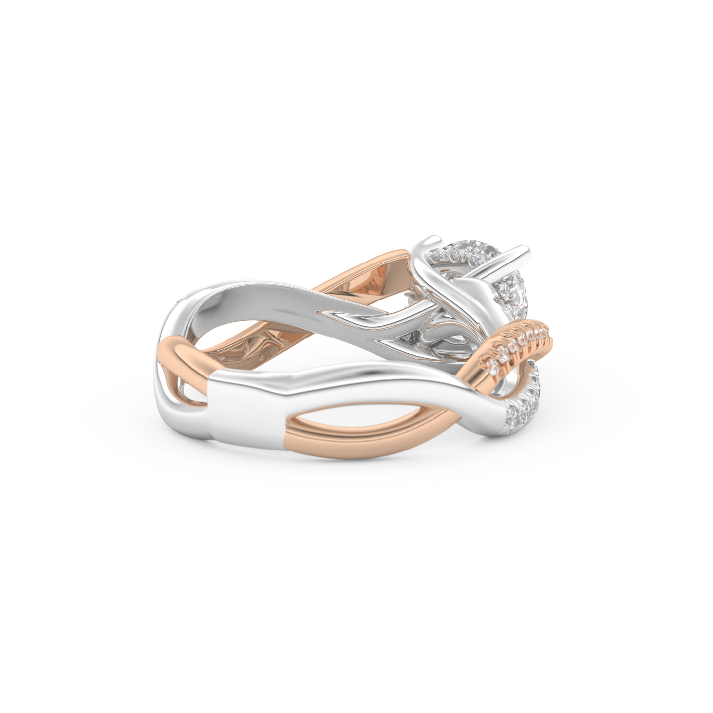 Round Cut 1 Carat Moissanite Ring – Criss Cross Pave Setting in Gold