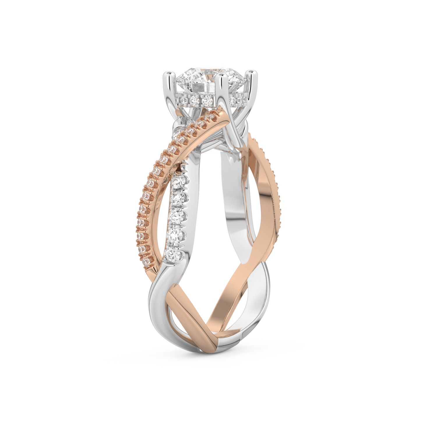 Round Cut 1 Carat Moissanite Ring – Criss Cross Pave Setting in Gold