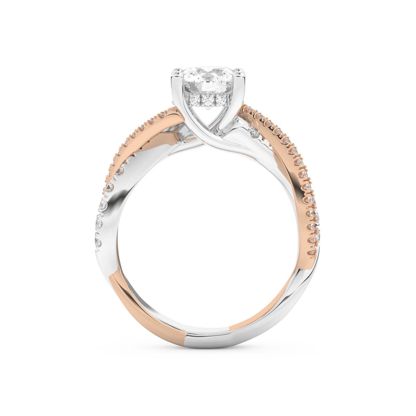 Round Cut 1 Carat Moissanite Ring – Criss Cross Pave Setting in Gold