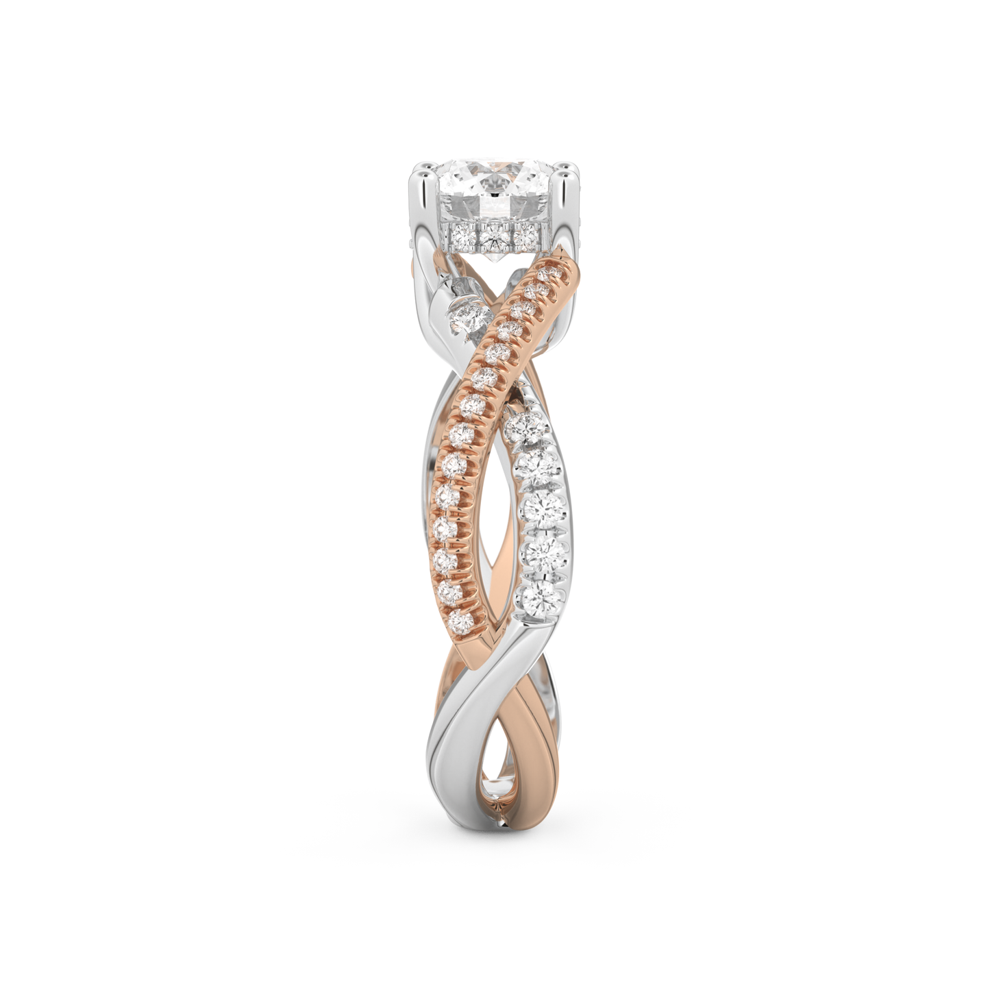Round Cut 1 Carat Moissanite Ring – Criss Cross Pave Setting in Gold