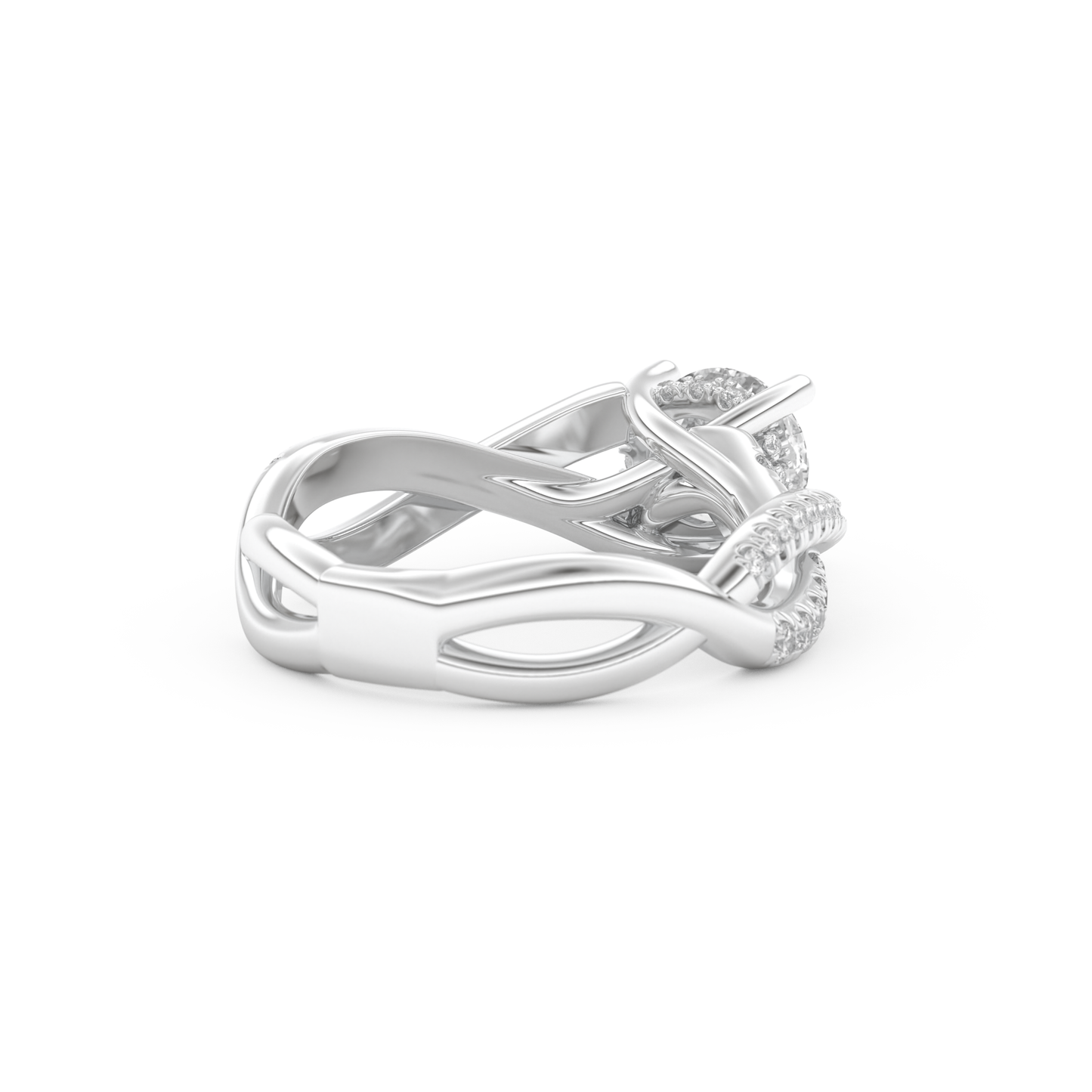 Round Cut 1 Carat Moissanite Ring – Criss Cross Pave Setting in Gold