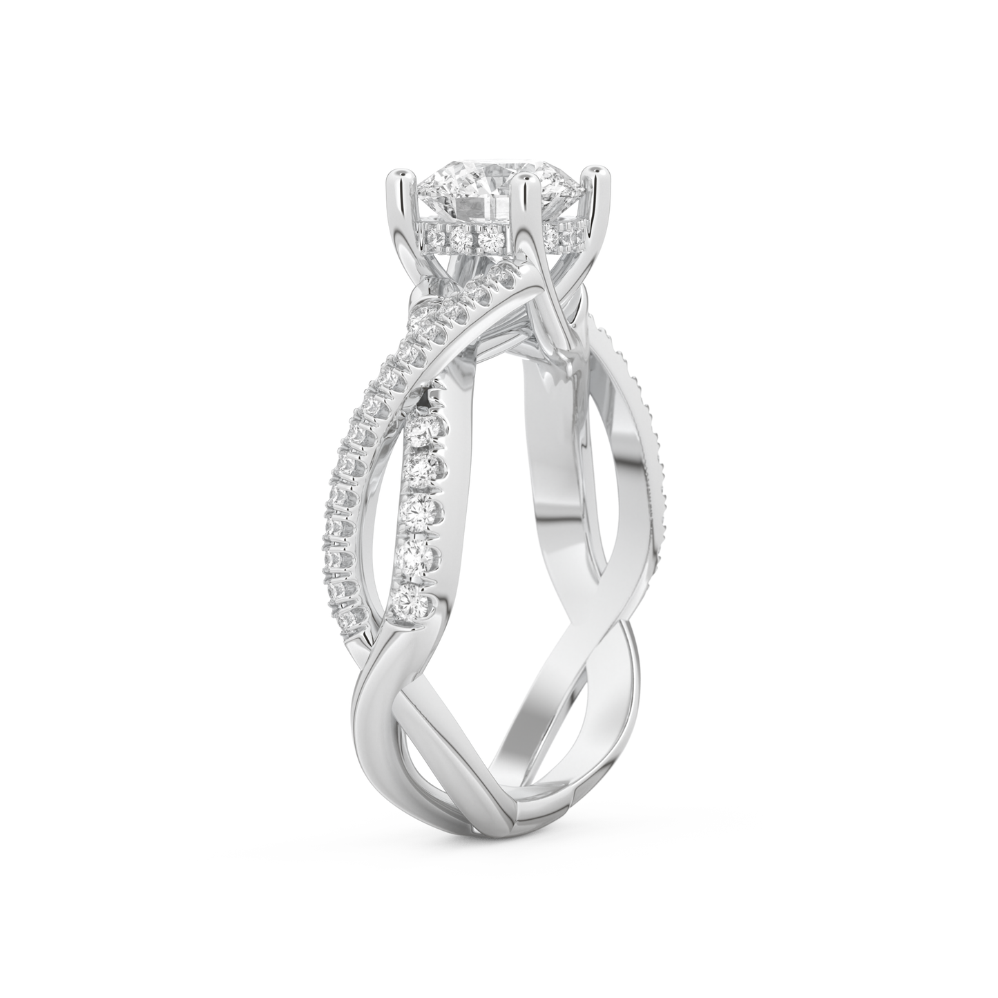 Round Cut 1 Carat Moissanite Ring – Criss Cross Pave Setting in Gold