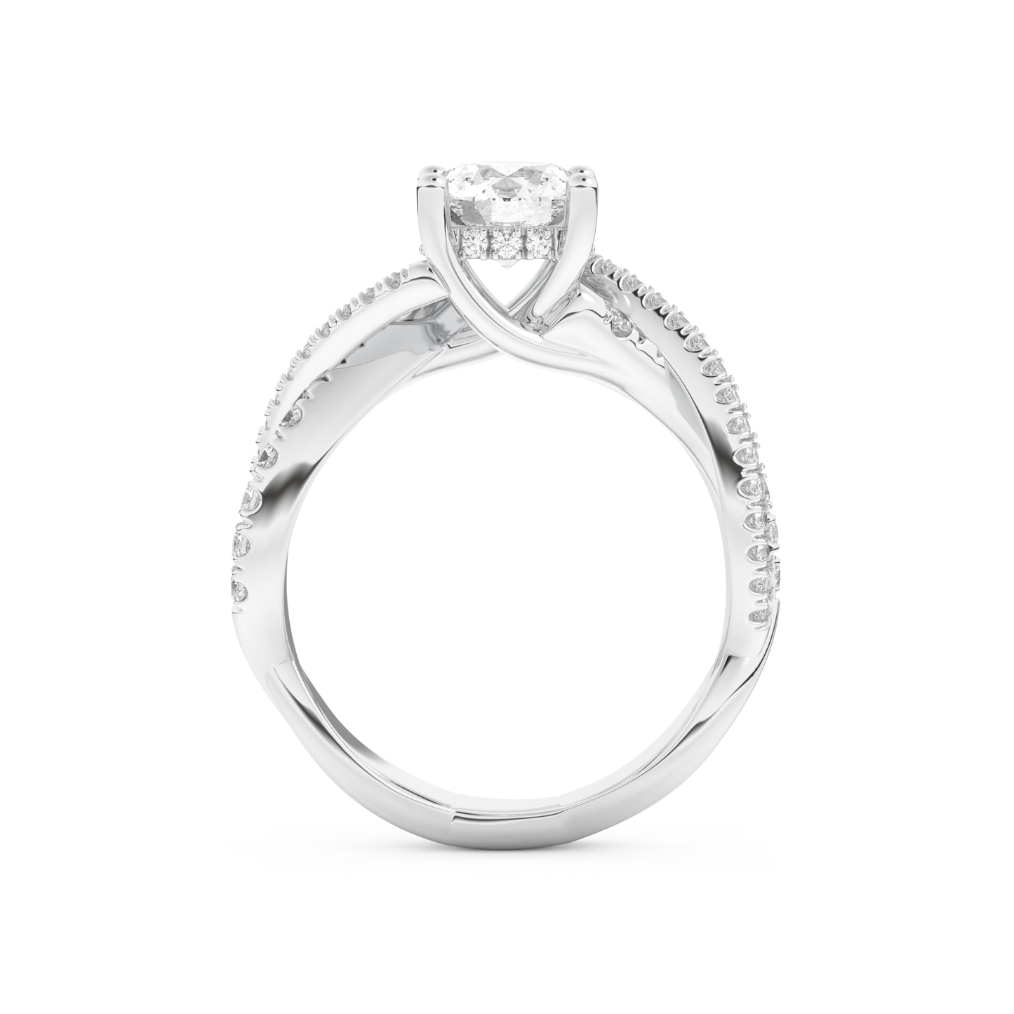 Round Cut 1 Carat Moissanite Ring – Criss Cross Pave Setting in Gold