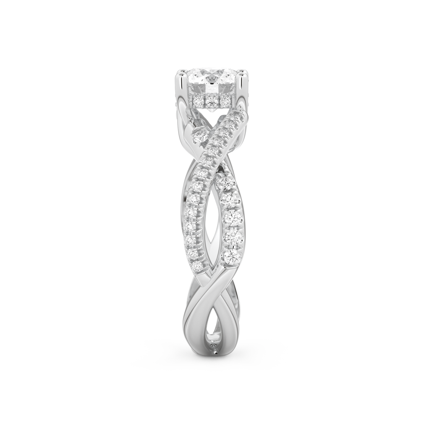 Round Cut 1 Carat Moissanite Ring – Criss Cross Pave Setting in Gold