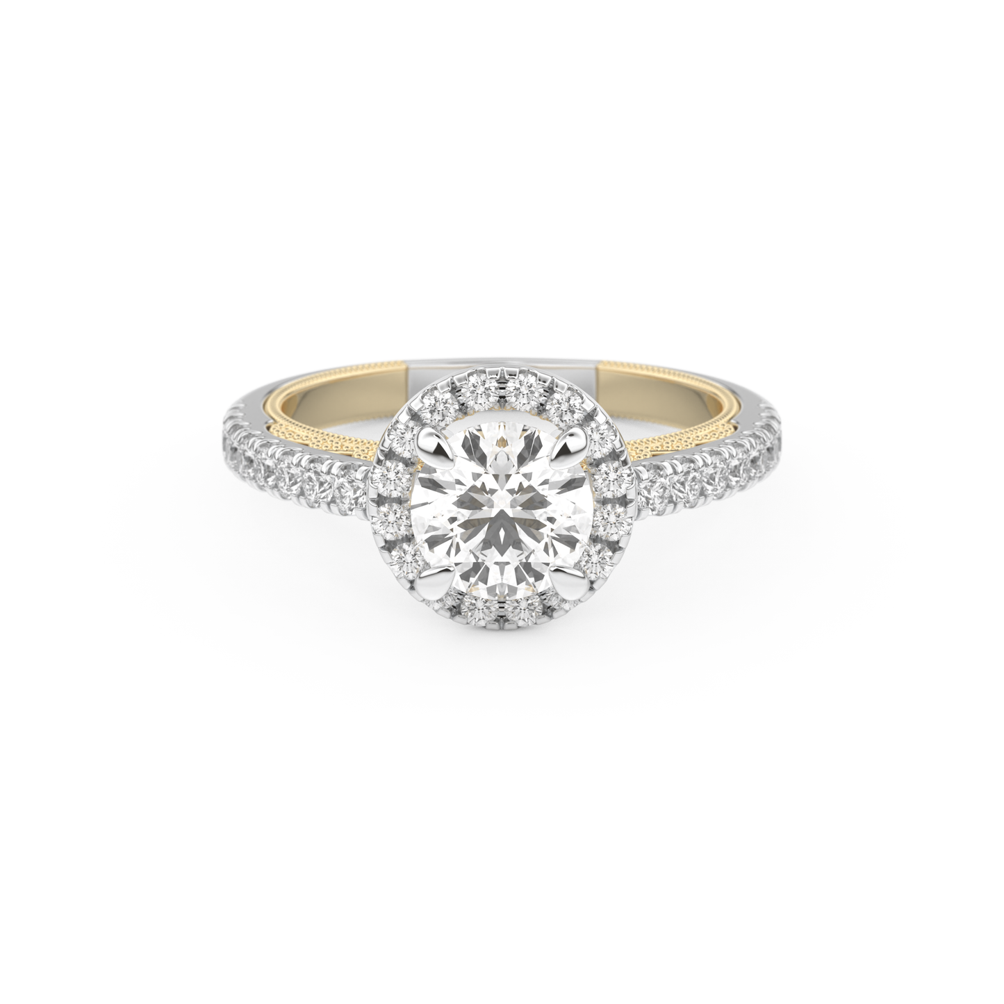 Round Cut 1.01 Carat Moissanite Ring – Halo and Pave Setting in Gold