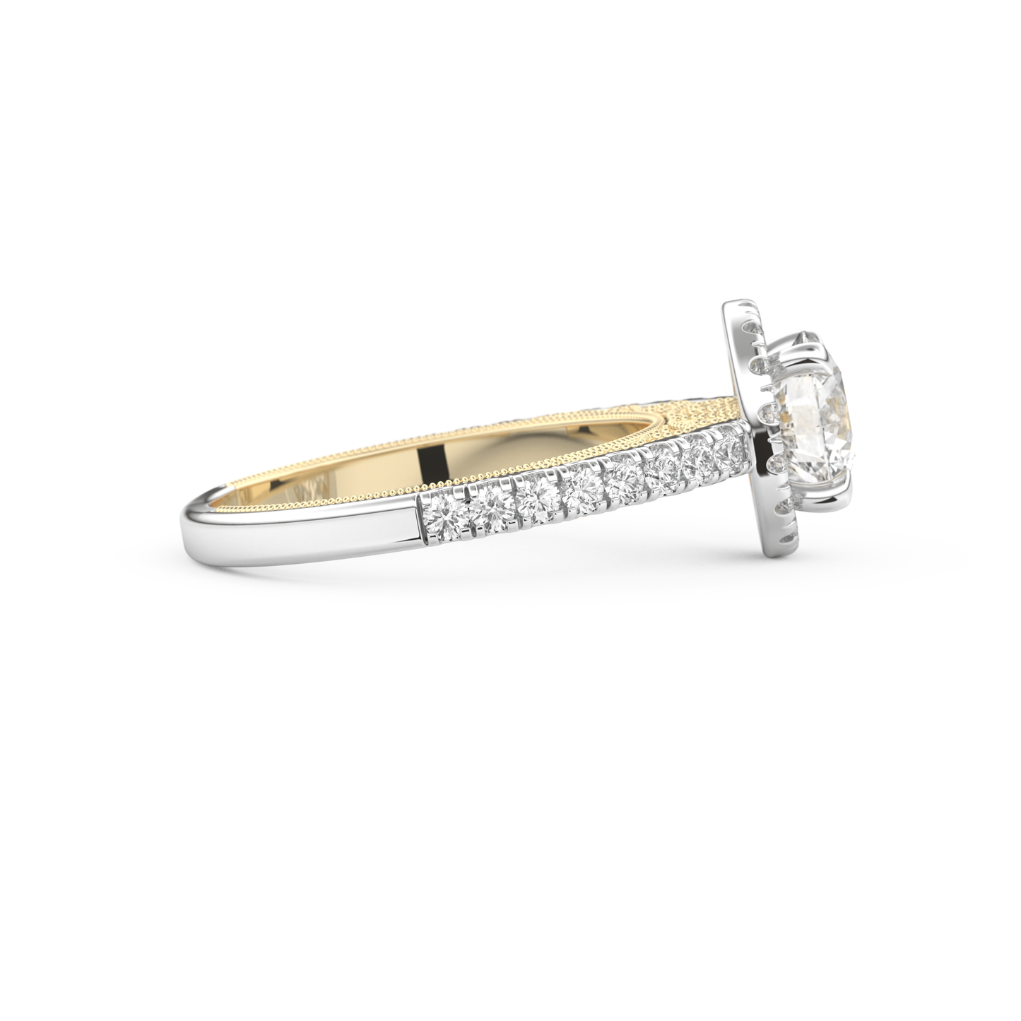 Round Cut 1.01 Carat Moissanite Ring – Halo and Pave Setting in Gold
