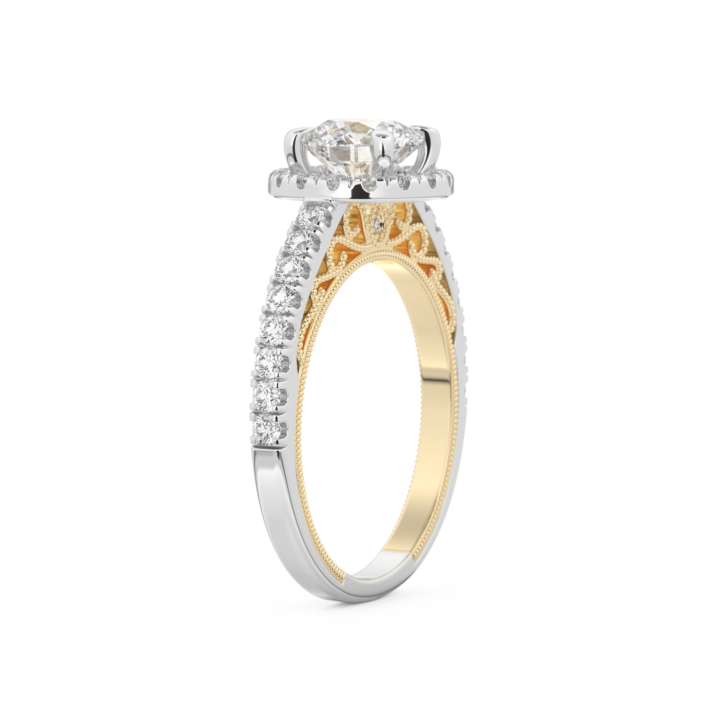Round Cut 1.01 Carat Moissanite Ring – Halo and Pave Setting in Gold