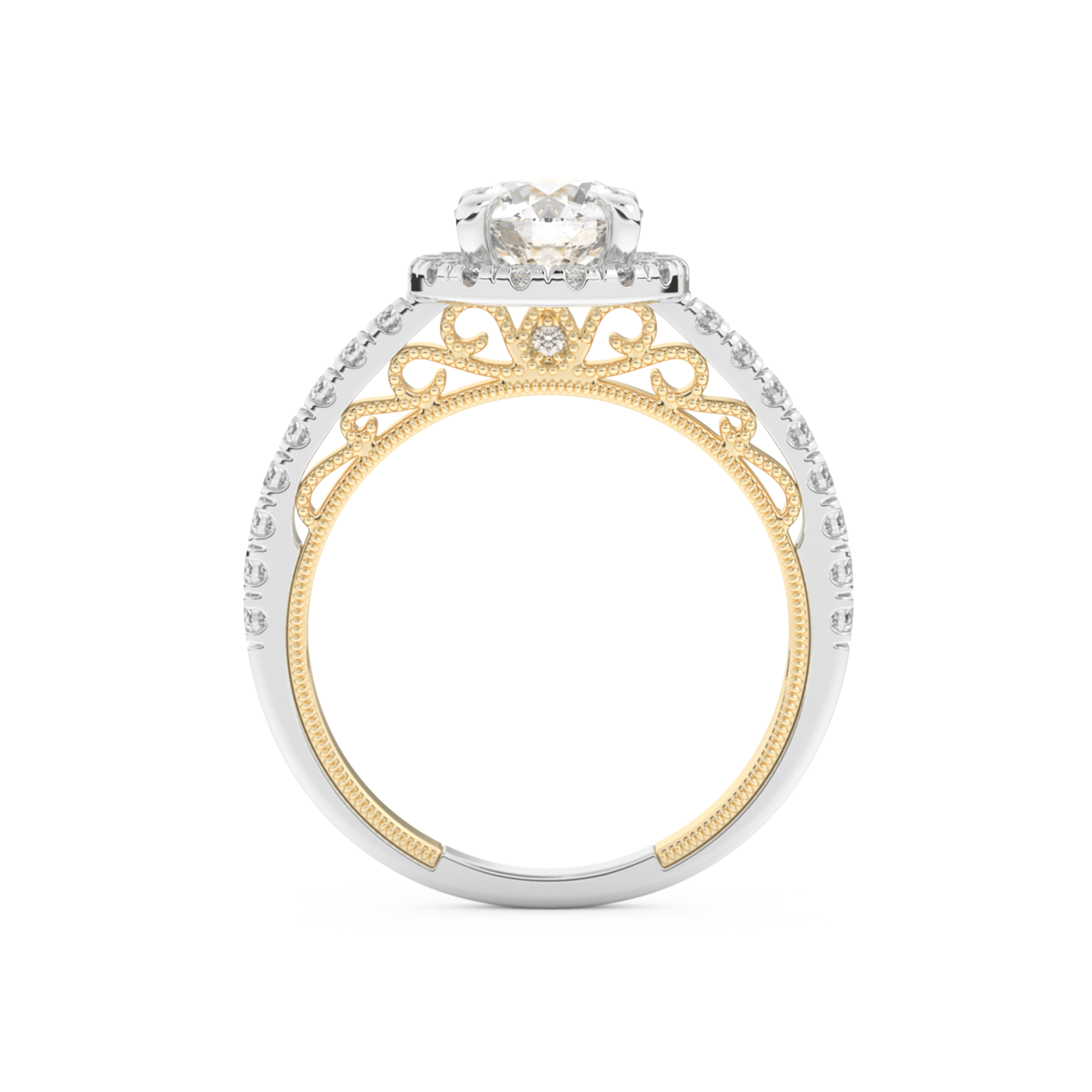 Round Cut 1.01 Carat Moissanite Ring – Halo and Pave Setting in Gold