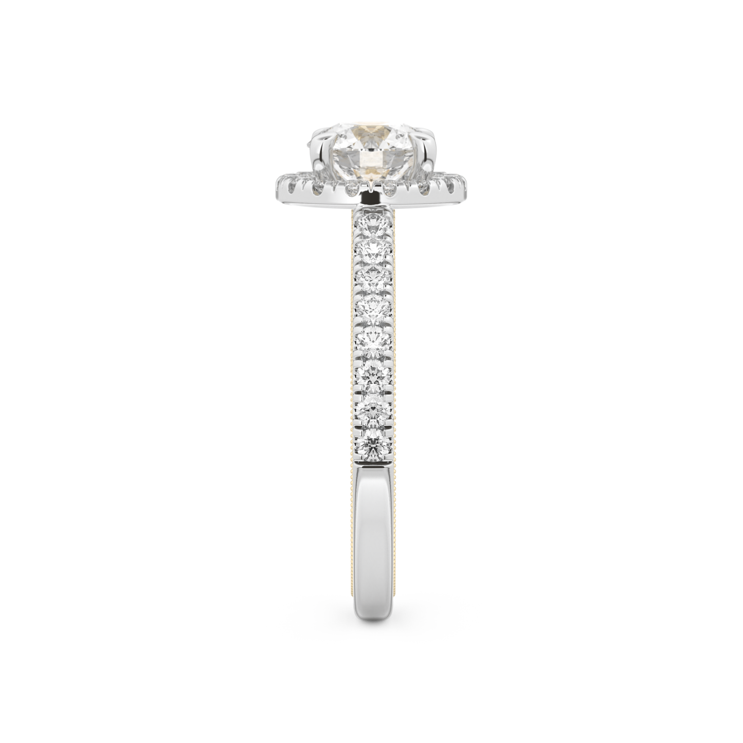 Round Cut 1.01 Carat Moissanite Ring – Halo and Pave Setting in Gold