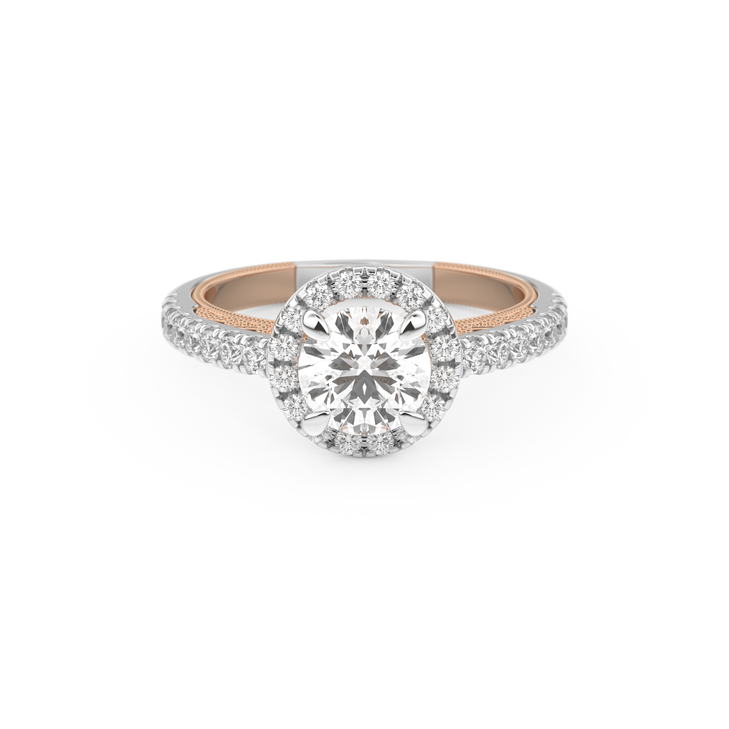 Round Cut 1.01 Carat Moissanite Ring – Halo and Pave Setting in Gold