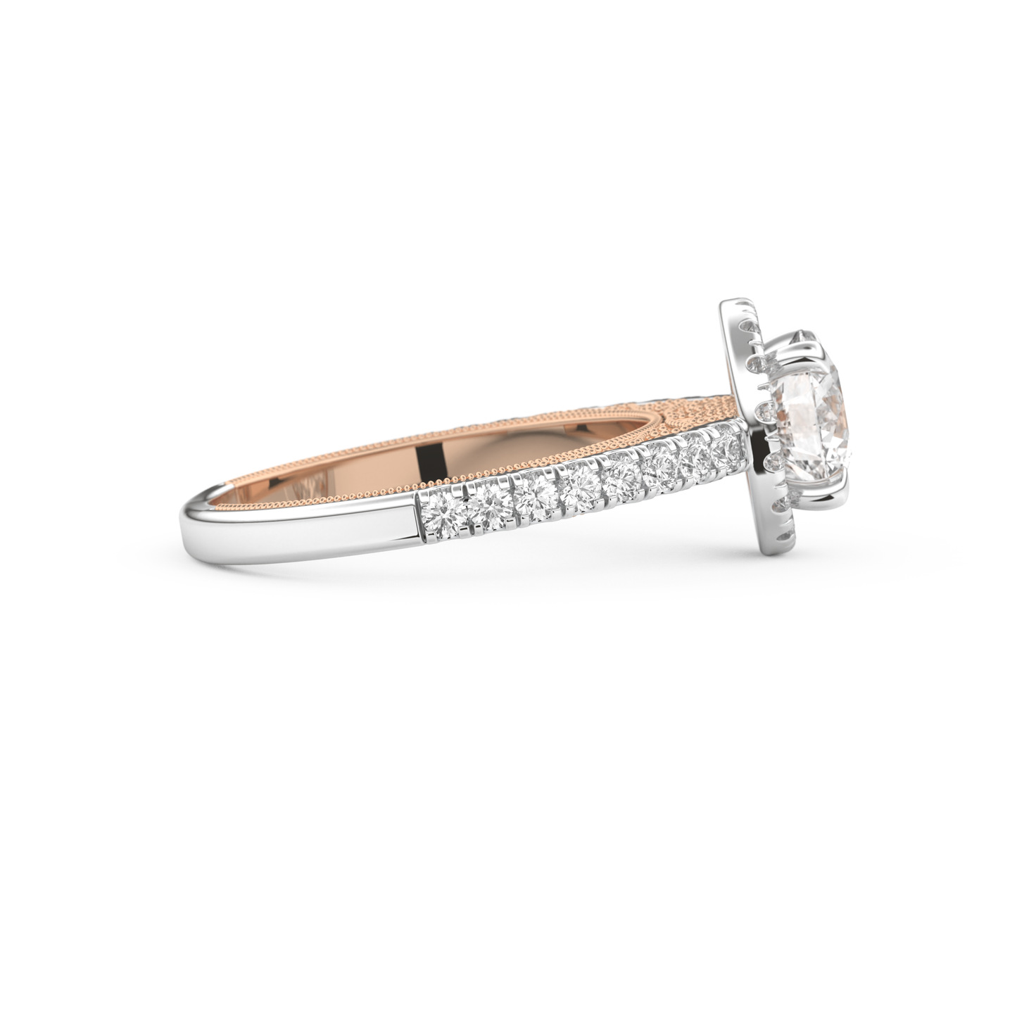Round Cut 1.01 Carat Moissanite Ring – Halo and Pave Setting in Gold