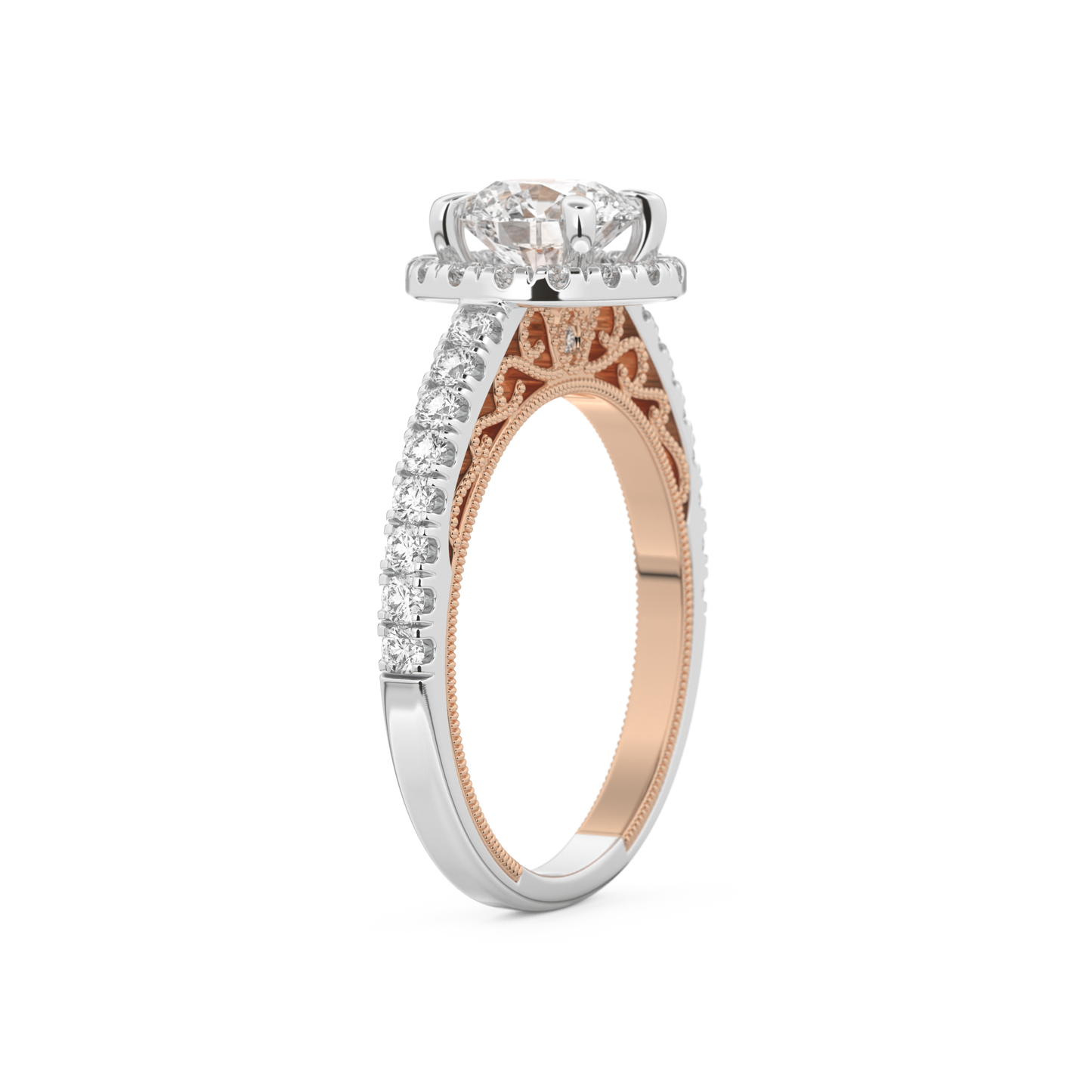 Round Cut 1.01 Carat Moissanite Ring – Halo and Pave Setting in Gold