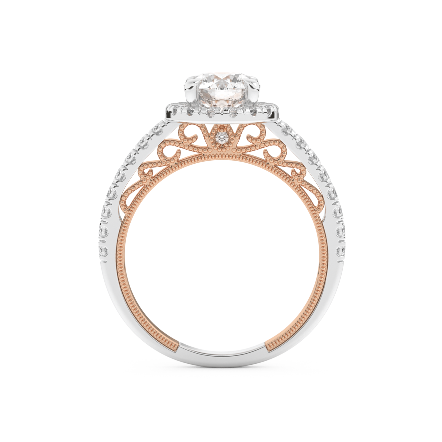 Round Cut 1.01 Carat Moissanite Ring – Halo and Pave Setting in Gold