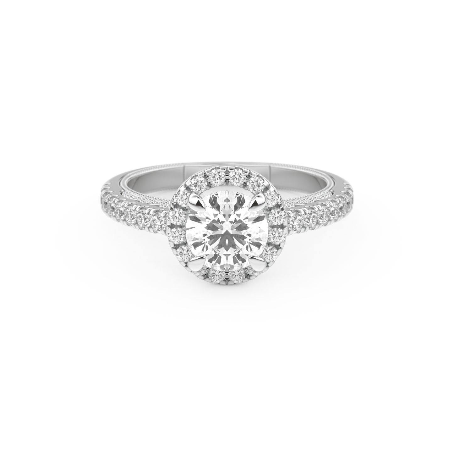 Round Cut 1.01 Carat Moissanite Ring – Halo and Pave Setting in Gold