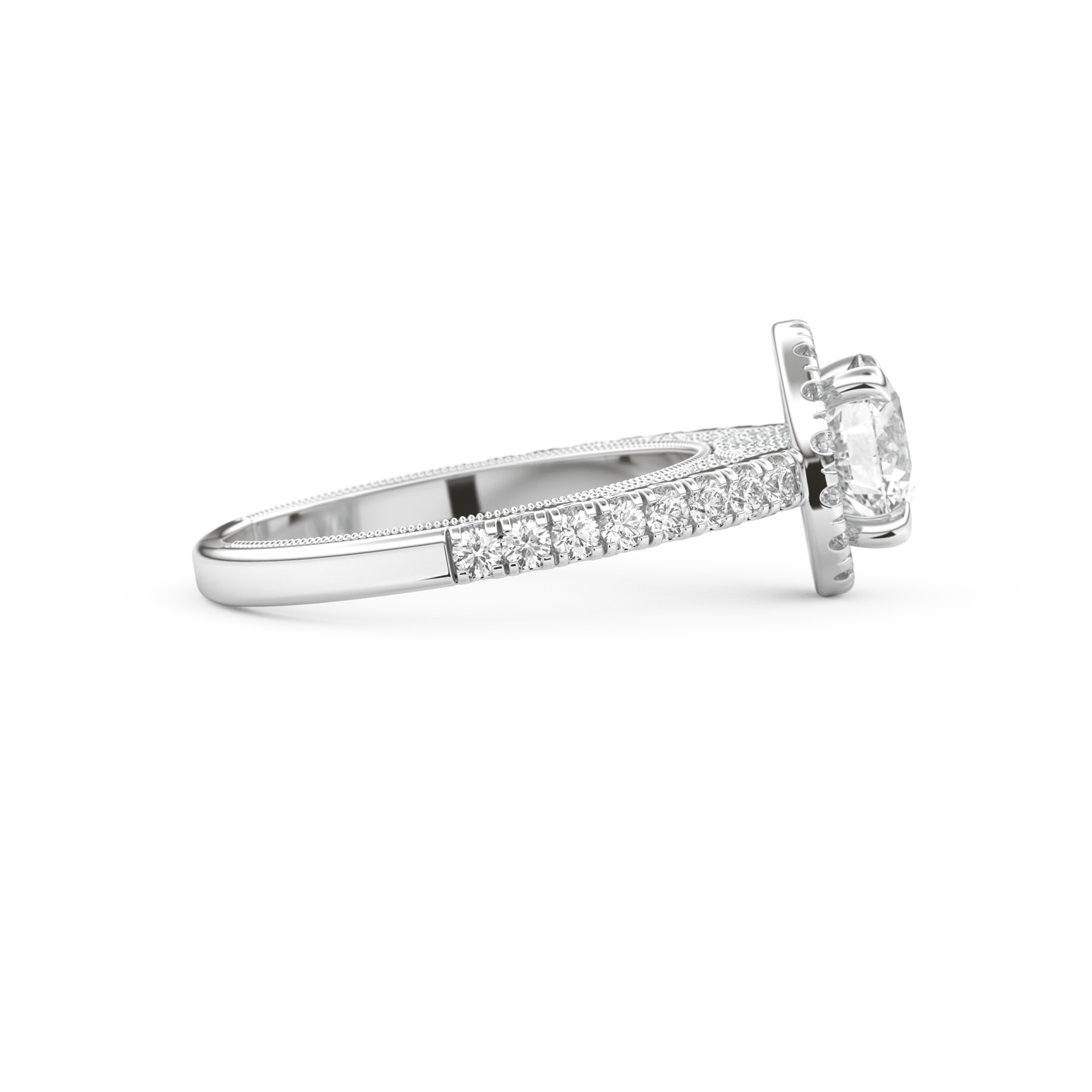 Round Cut 1.01 Carat Moissanite Ring – Halo and Pave Setting in Gold