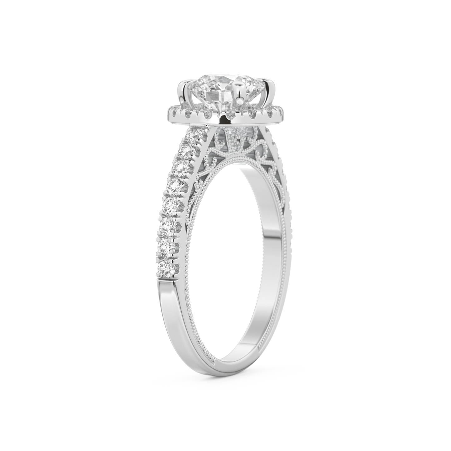 Round Cut 1.01 Carat Moissanite Ring – Halo and Pave Setting in Gold