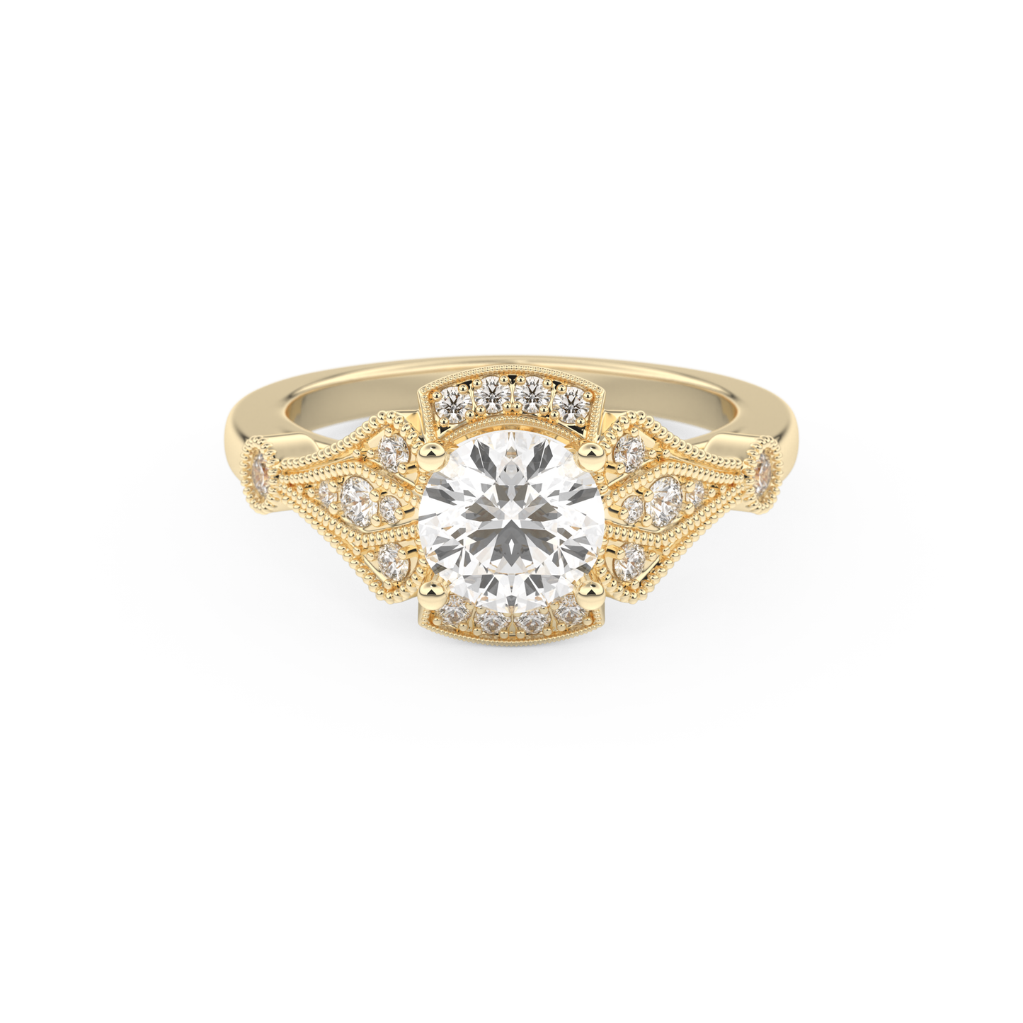 Round Cut 1 Carat Moissanite Ring – Pave Setting in Gold