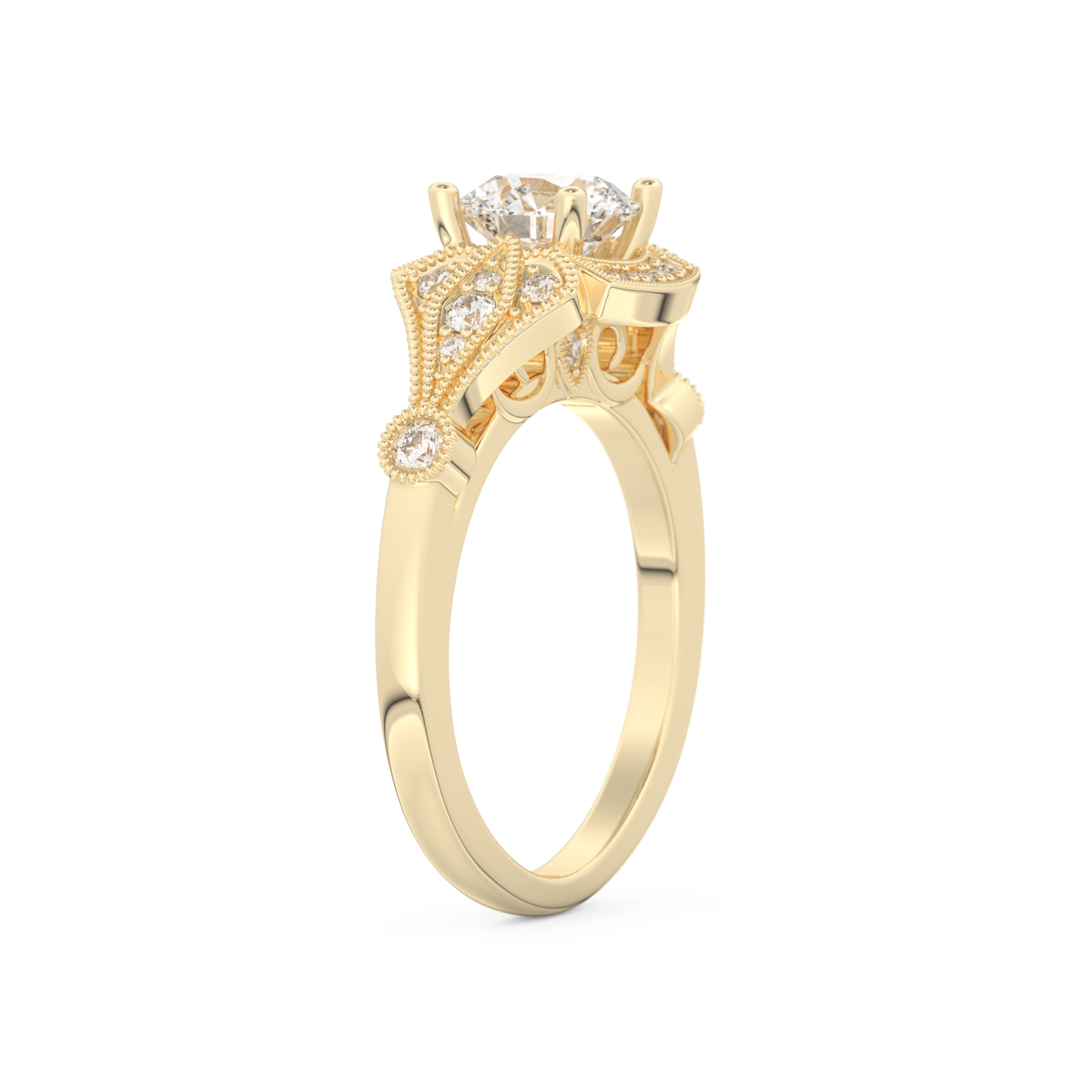 Round Cut 1 Carat Moissanite Ring – Pave Setting in Gold