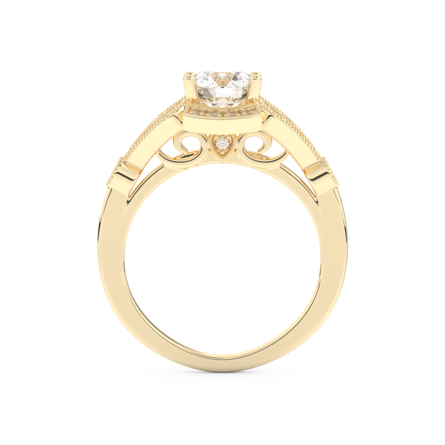 Round Cut 1 Carat Moissanite Ring – Pave Setting in Gold