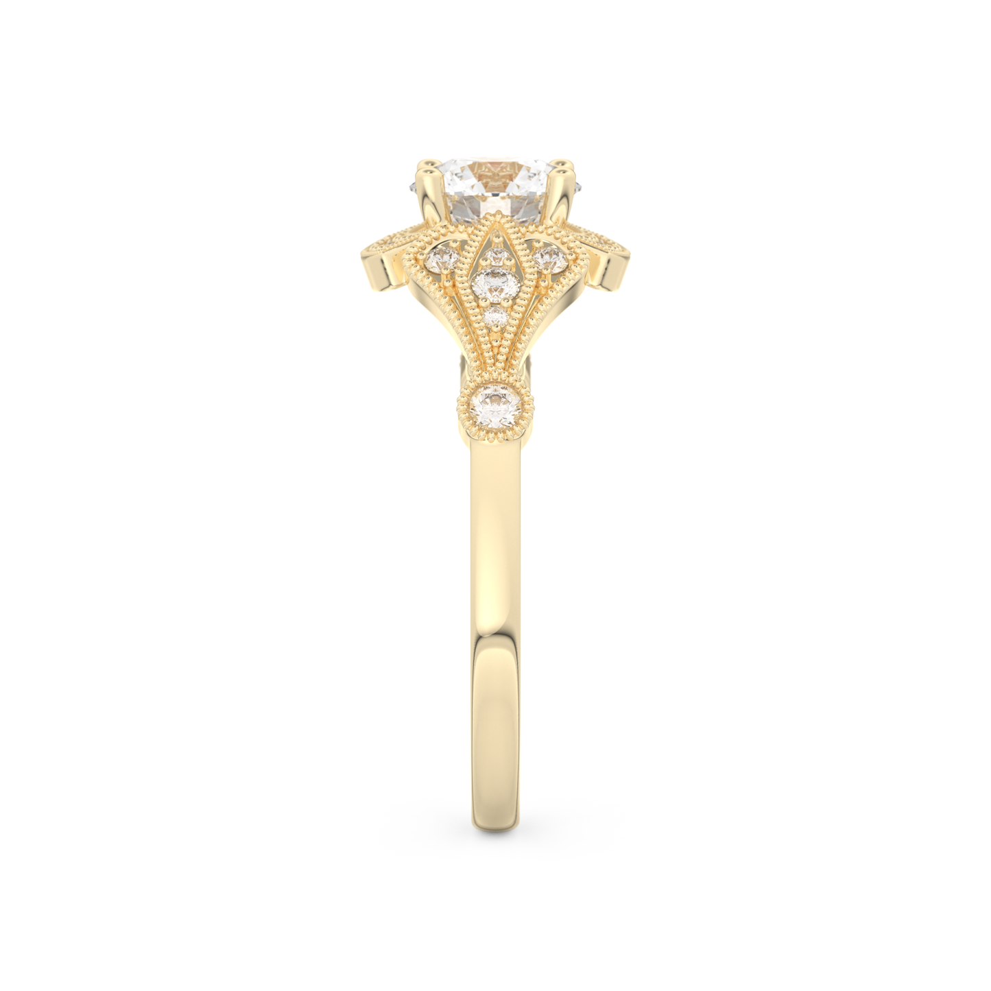 Round Cut 1 Carat Moissanite Ring – Pave Setting in Gold
