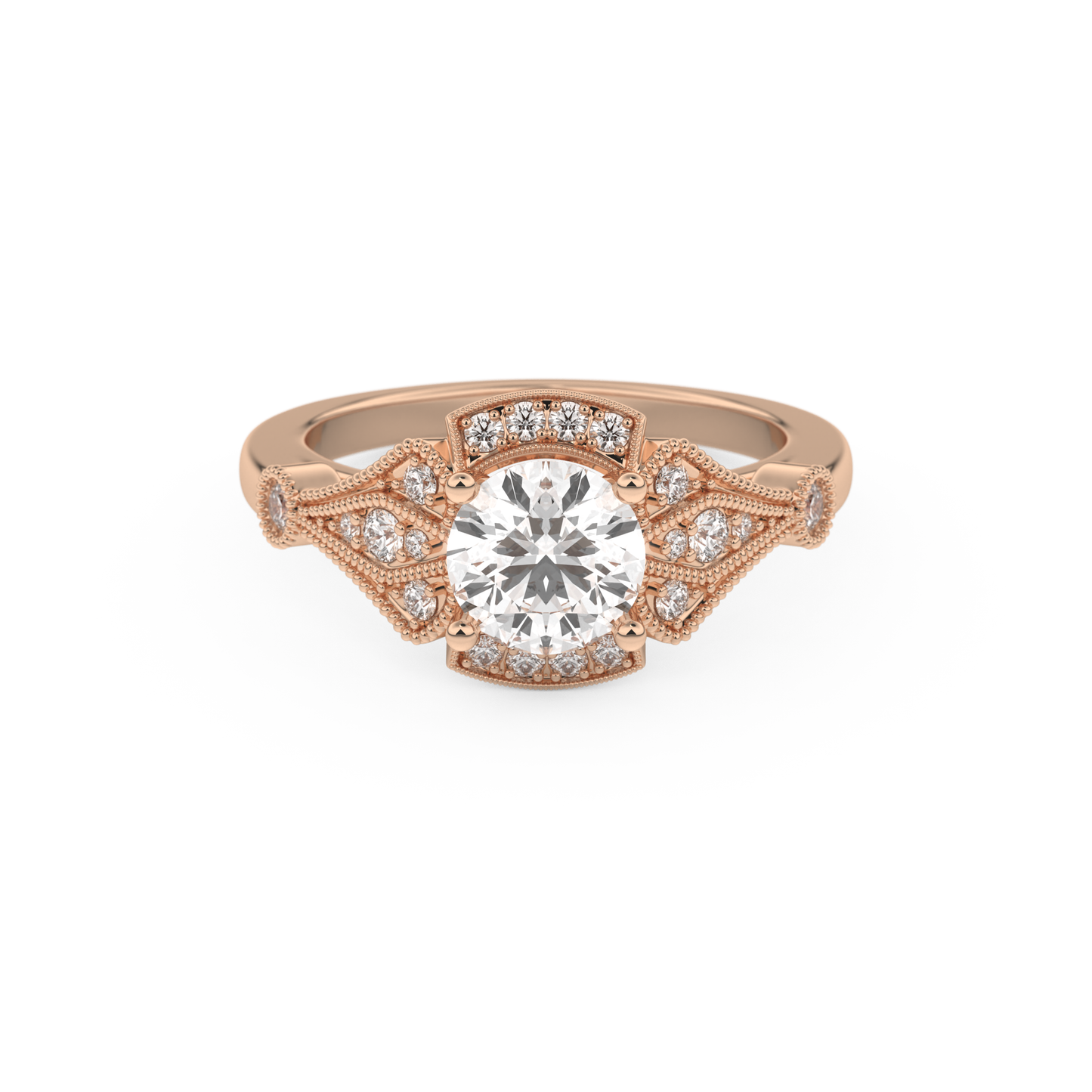 Round Cut 1 Carat Moissanite Ring – Pave Setting in Gold