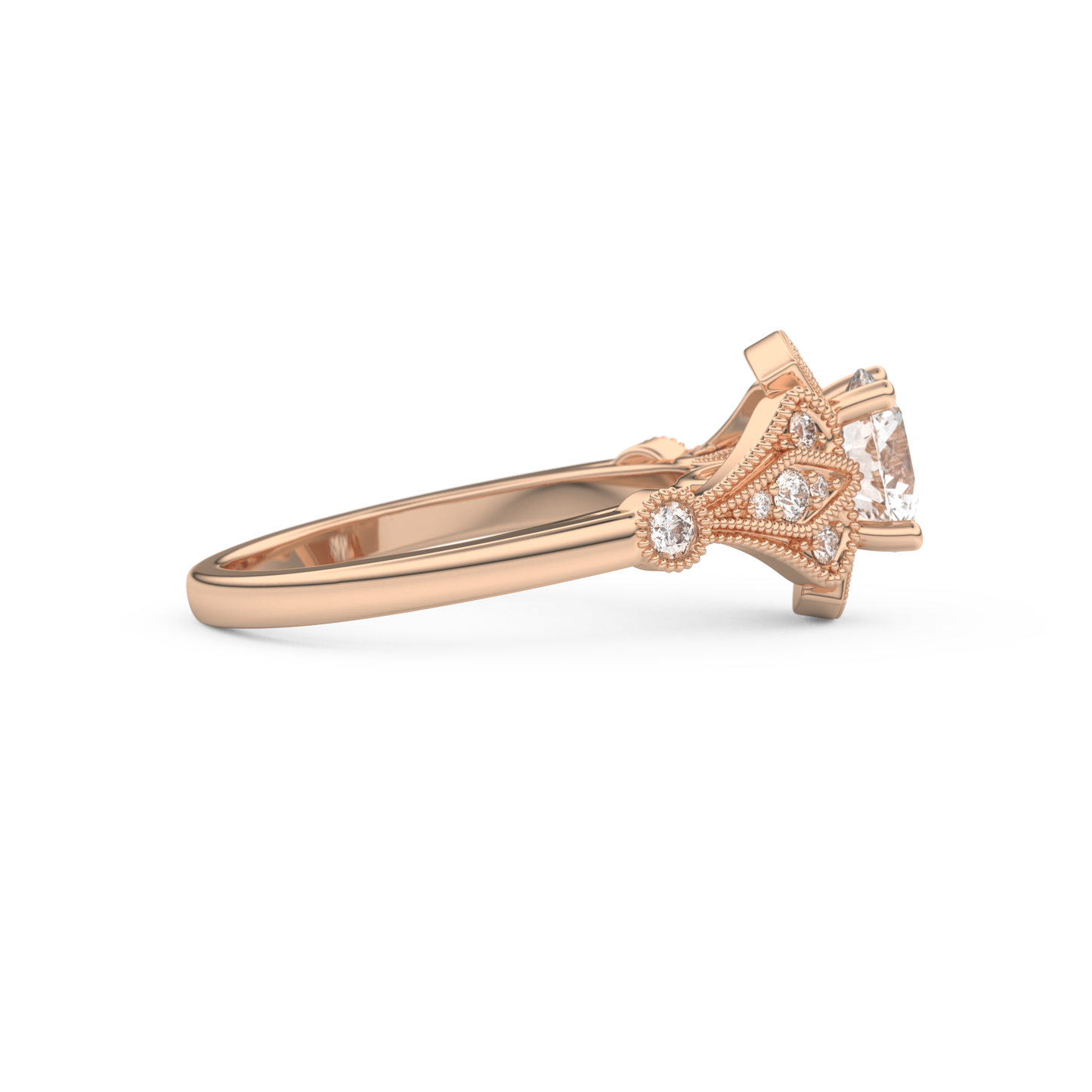 Round Cut 1 Carat Moissanite Ring – Pave Setting in Gold