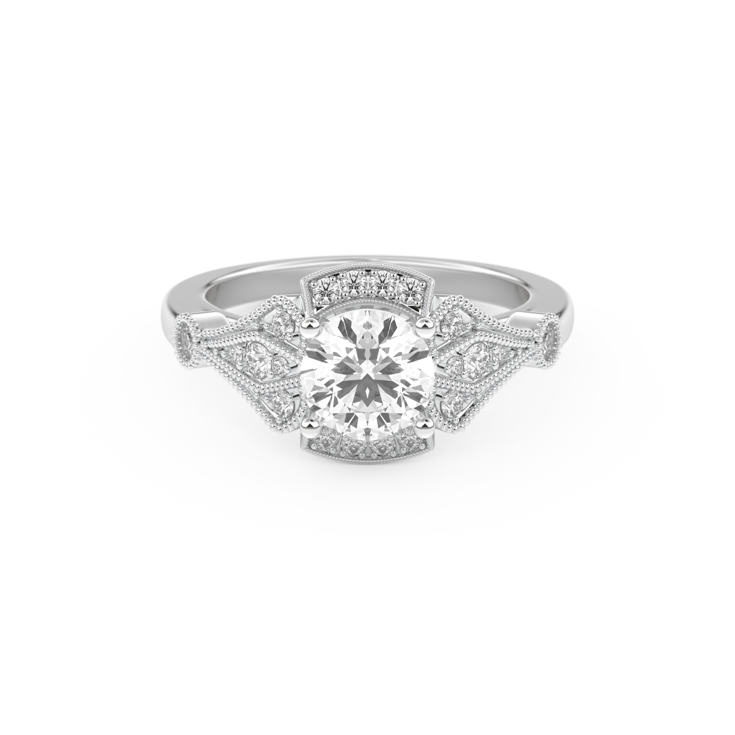 Round Cut 1 Carat Moissanite Ring – Pave Setting in Gold