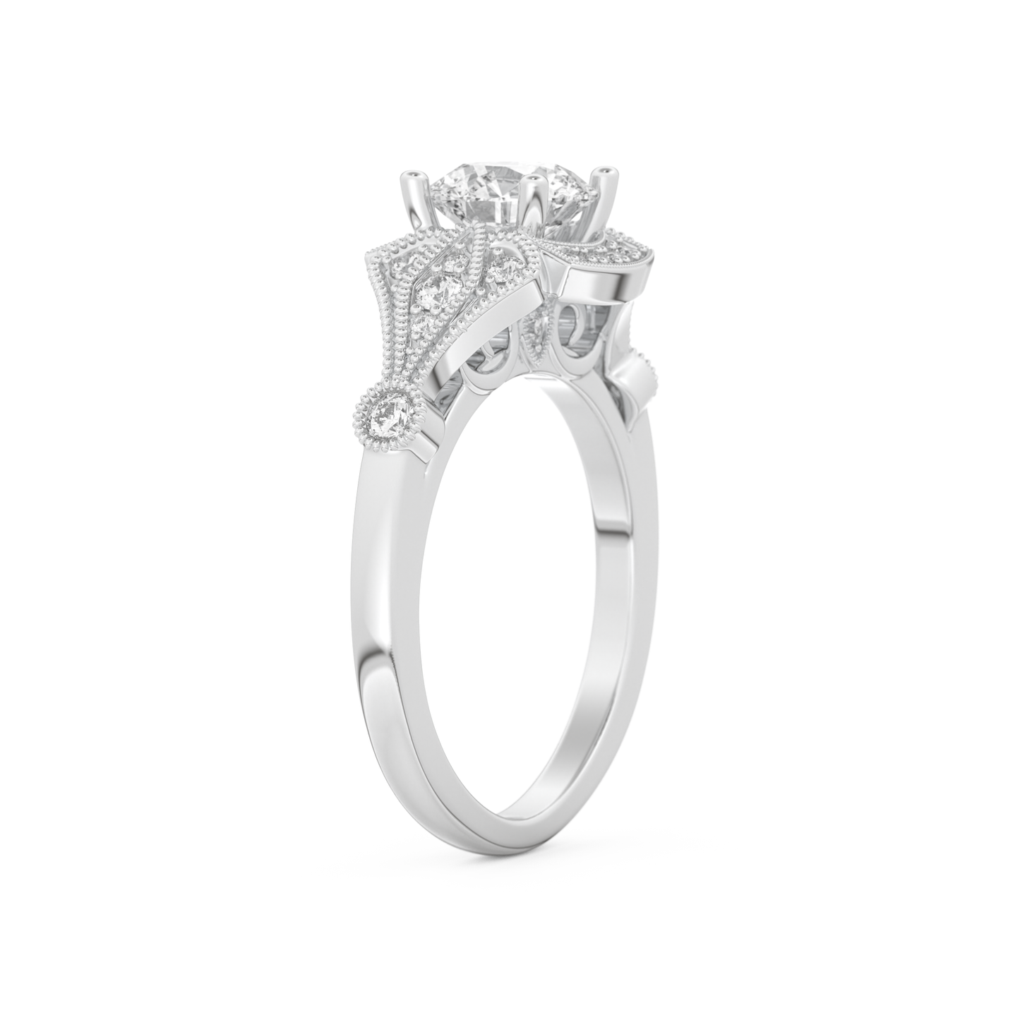 Round Cut 1 Carat Moissanite Ring – Pave Setting in Gold