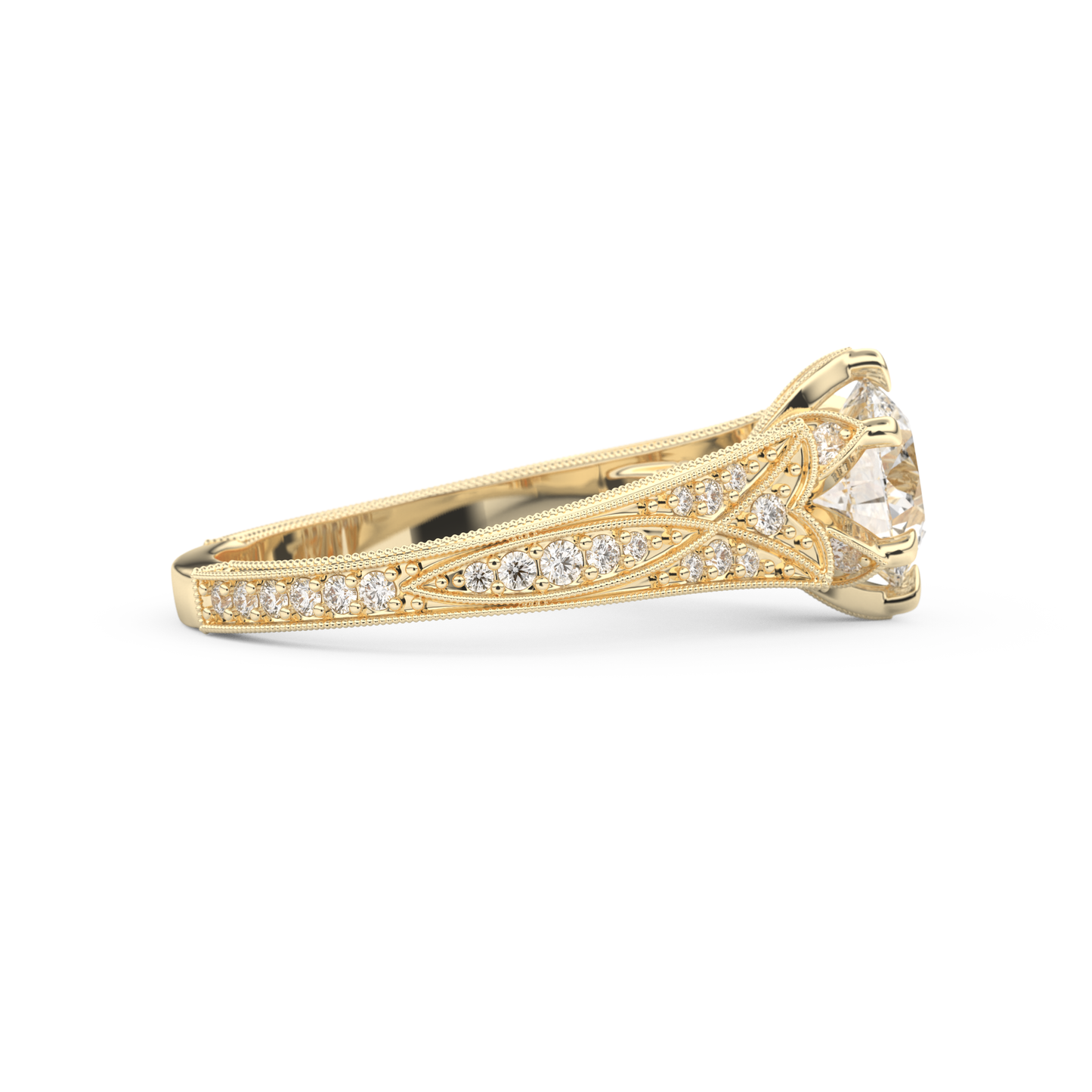 Round Cut 1.52 Carat Moissanite Ring – Pave Setting in Gold
