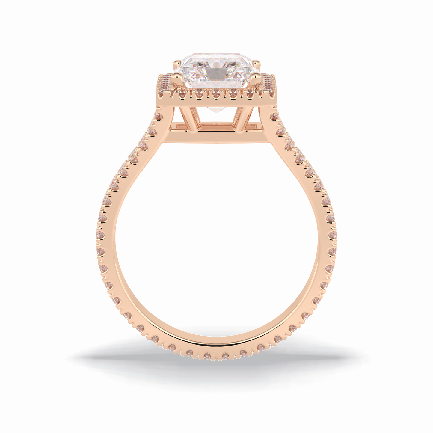 3.05 CT Radiant Cut Halo, Pave & Split Shank Style Moissanite Engagement Rings