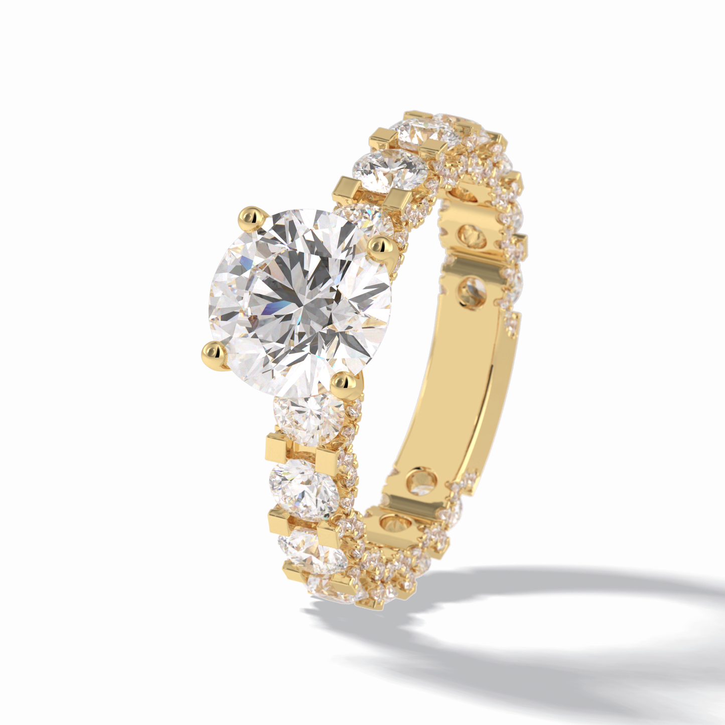 2.05 CT Round Cut Pave Style Moissanite Engagement Rings