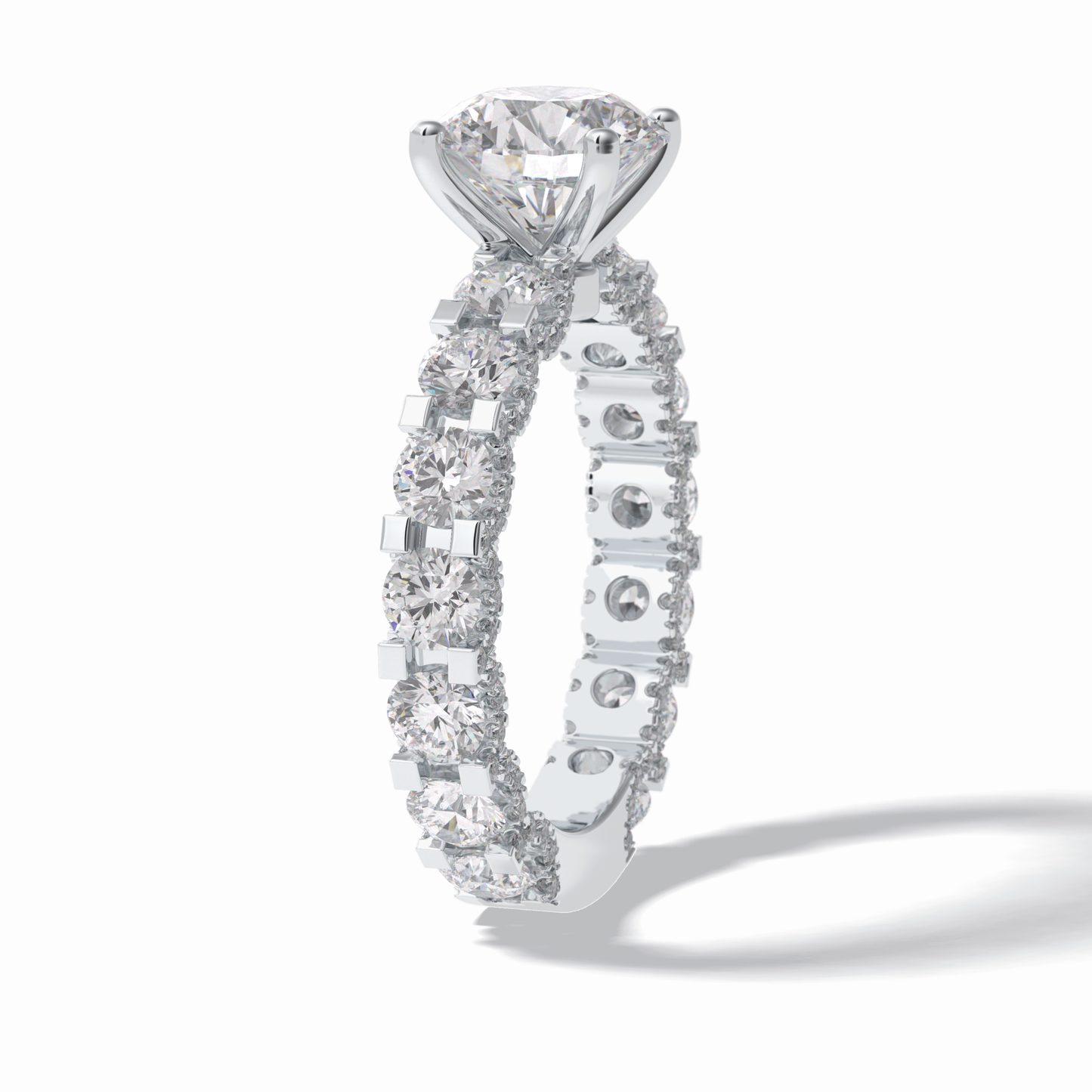 2.05 CT Round Cut Pave Style Moissanite Engagement Rings