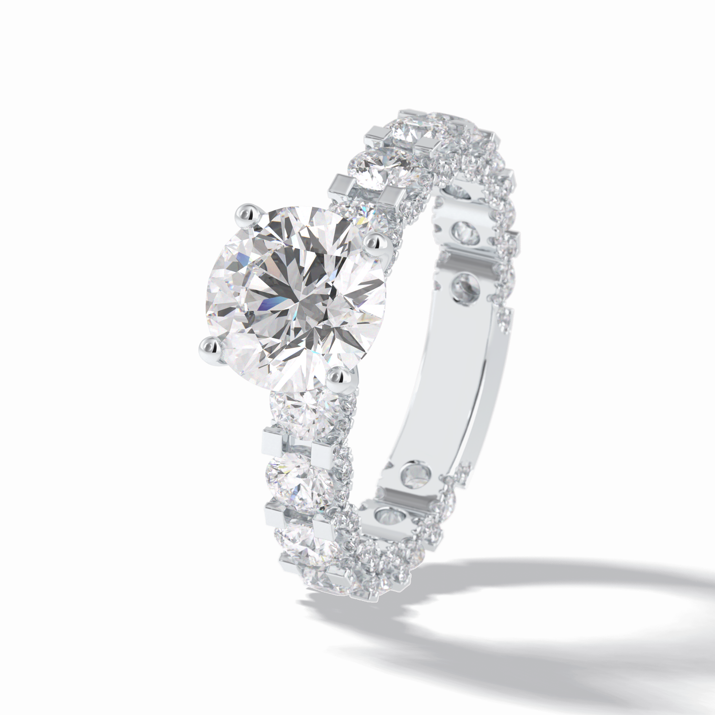 2.05 CT Round Cut Pave Style Moissanite Engagement Rings
