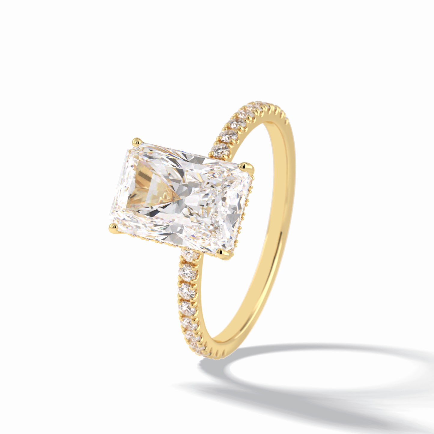3.0 CT Radiant Cut Pave & Hidden Halo Style Moissanite Engagement Rings