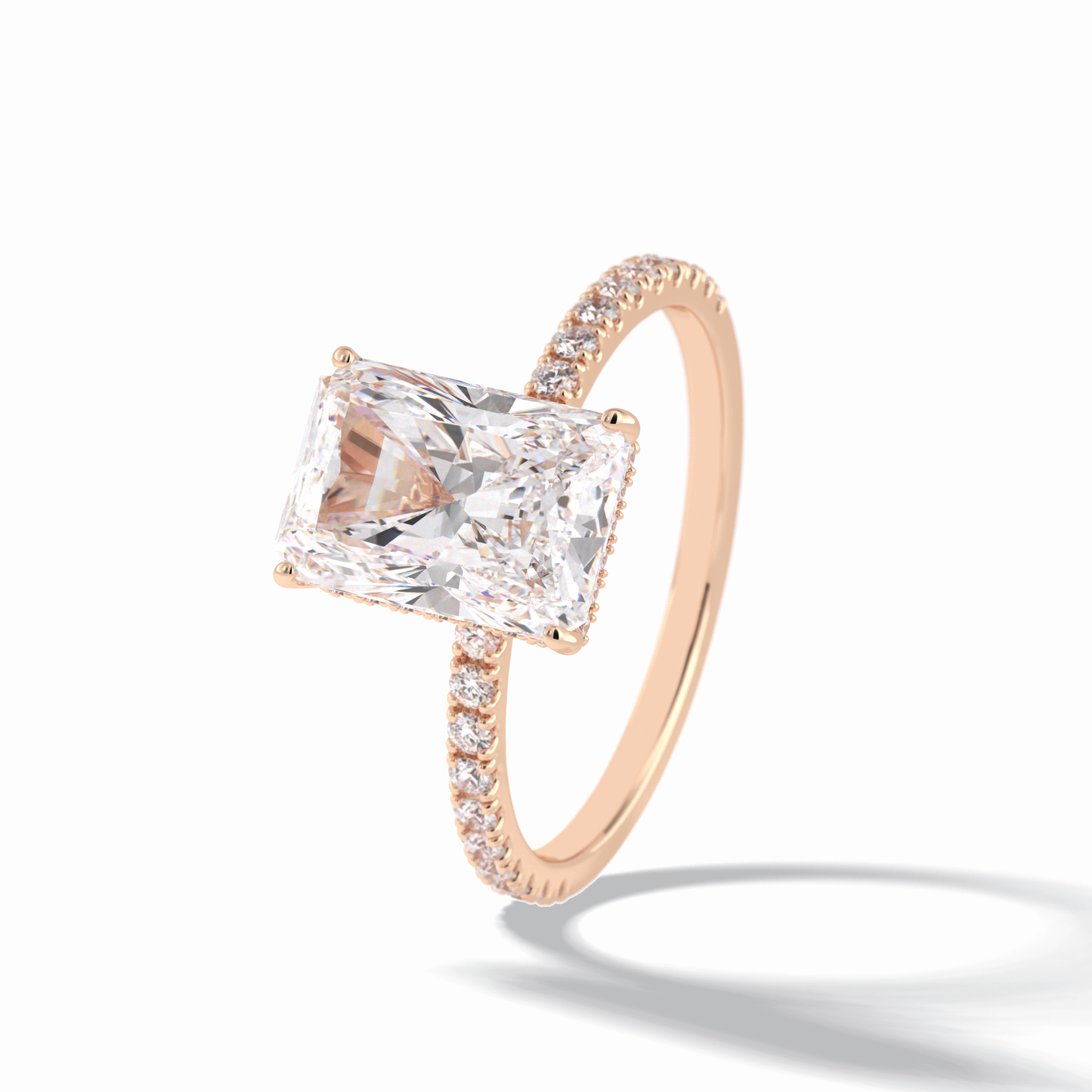 3.0 CT Radiant Cut Pave & Hidden Halo Style Moissanite Engagement Rings