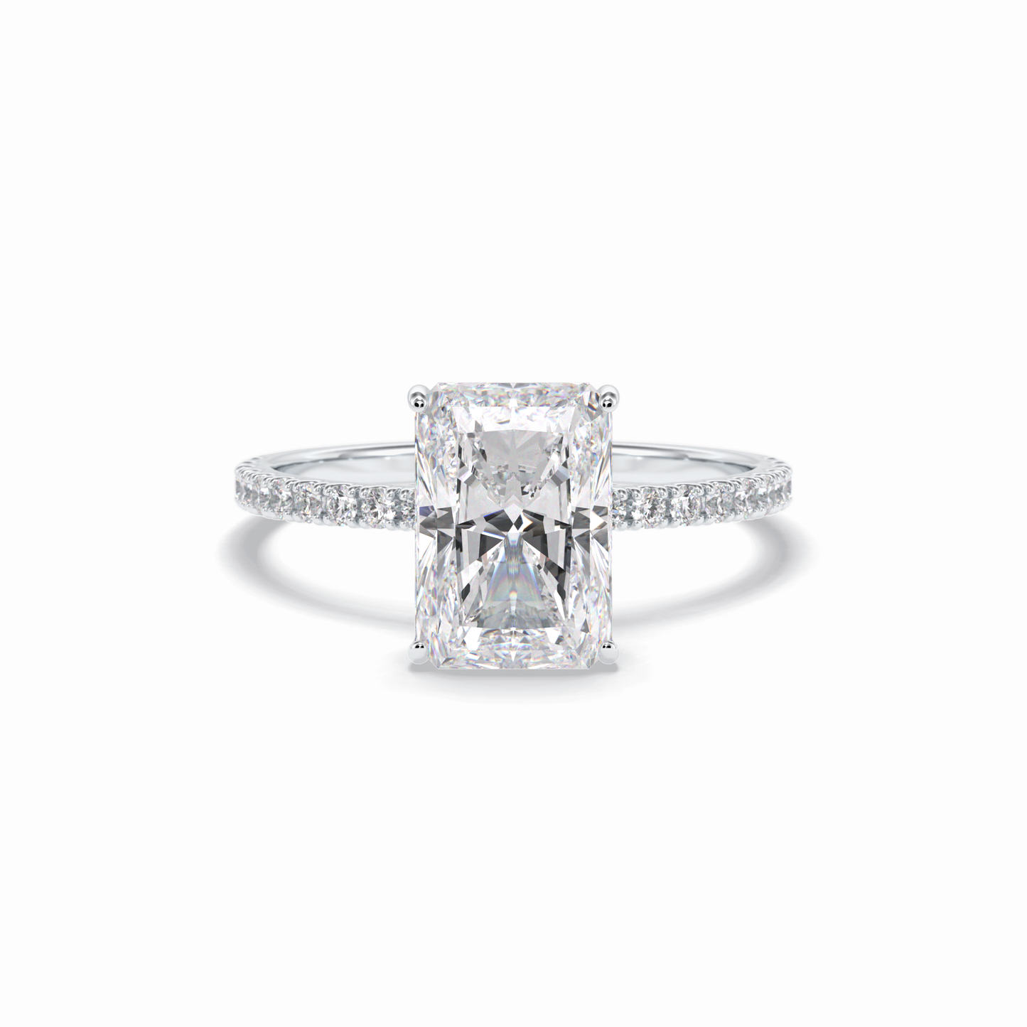 3.0 CT Radiant Cut Pave & Hidden Halo Style Moissanite Engagement Rings