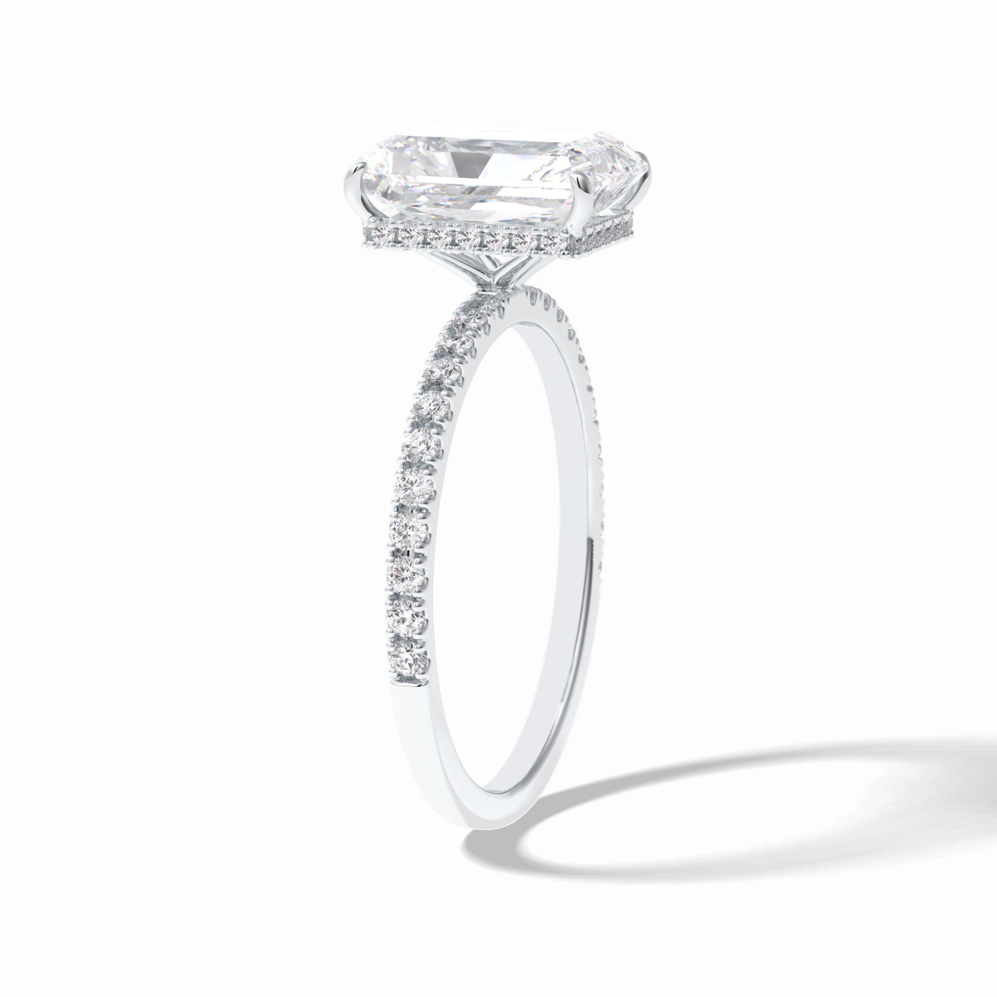 3.0 CT Radiant Cut Pave & Hidden Halo Style Moissanite Engagement Rings