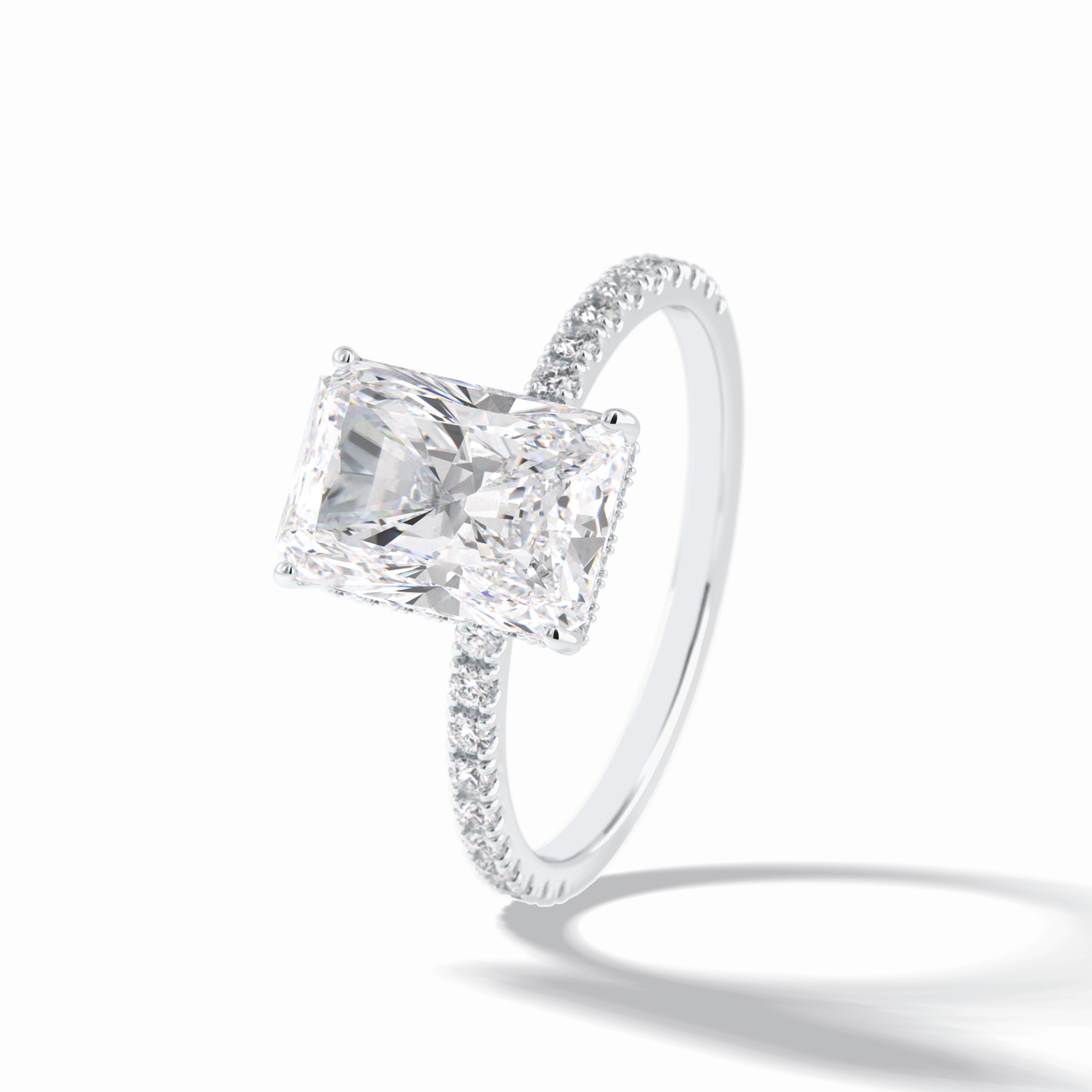 3.0 CT Radiant Cut Pave & Hidden Halo Style Moissanite Engagement Rings