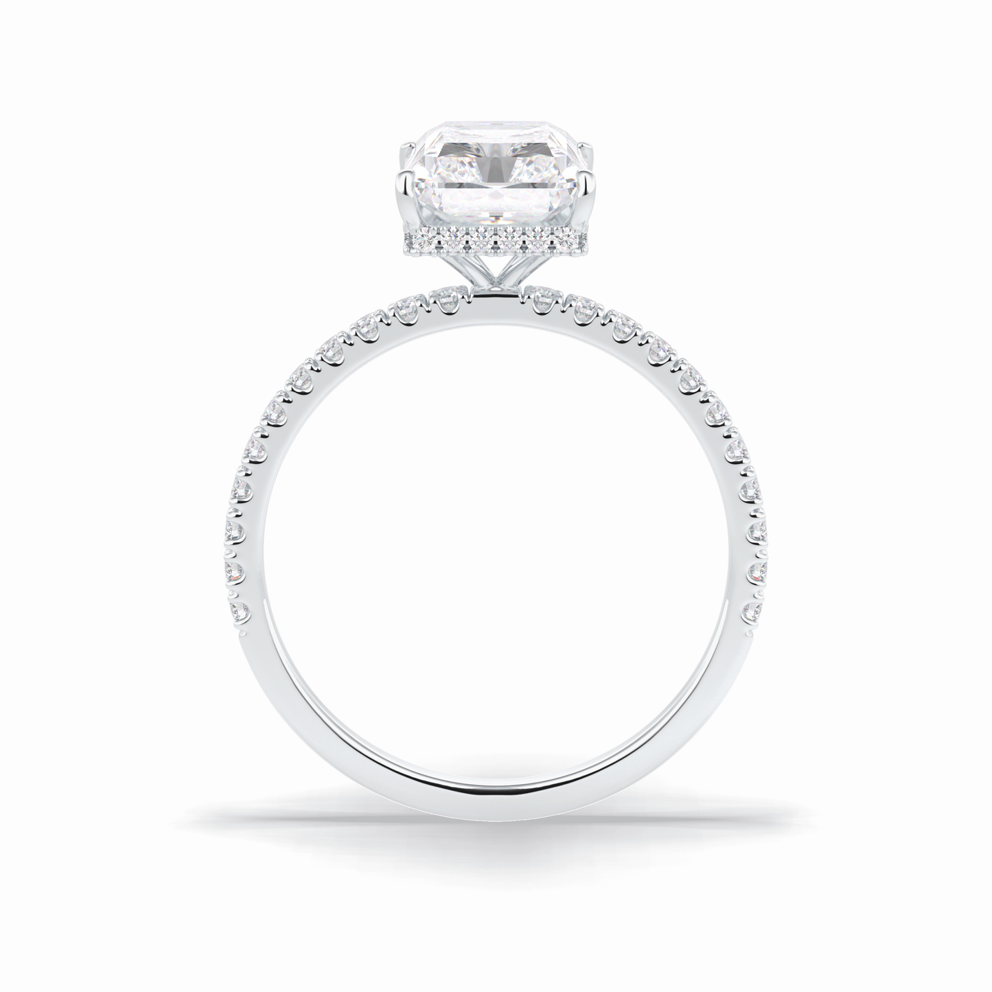 3.0 CT Radiant Cut Pave & Hidden Halo Style Moissanite Engagement Rings