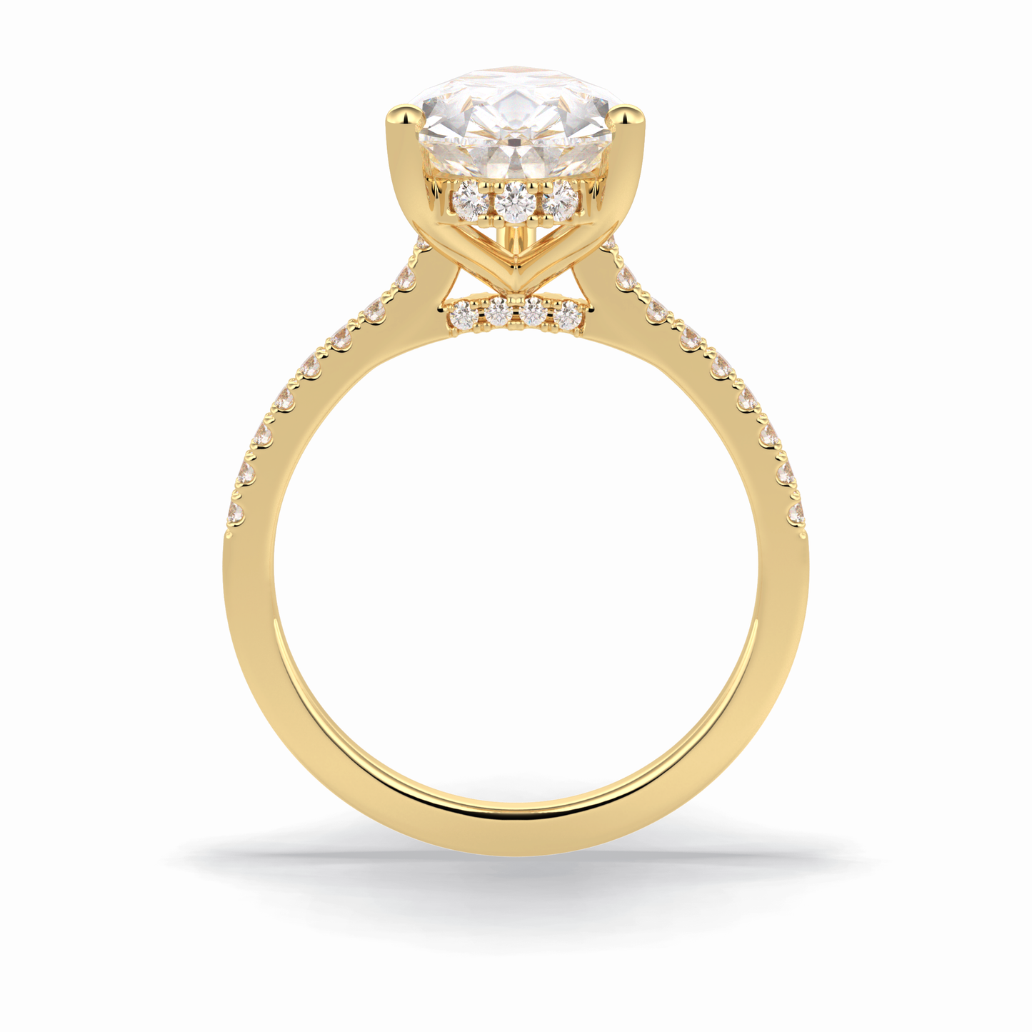 3.5 CT Pear Cut Pave & Hidden Halo Style Moissanite Engagement Rings