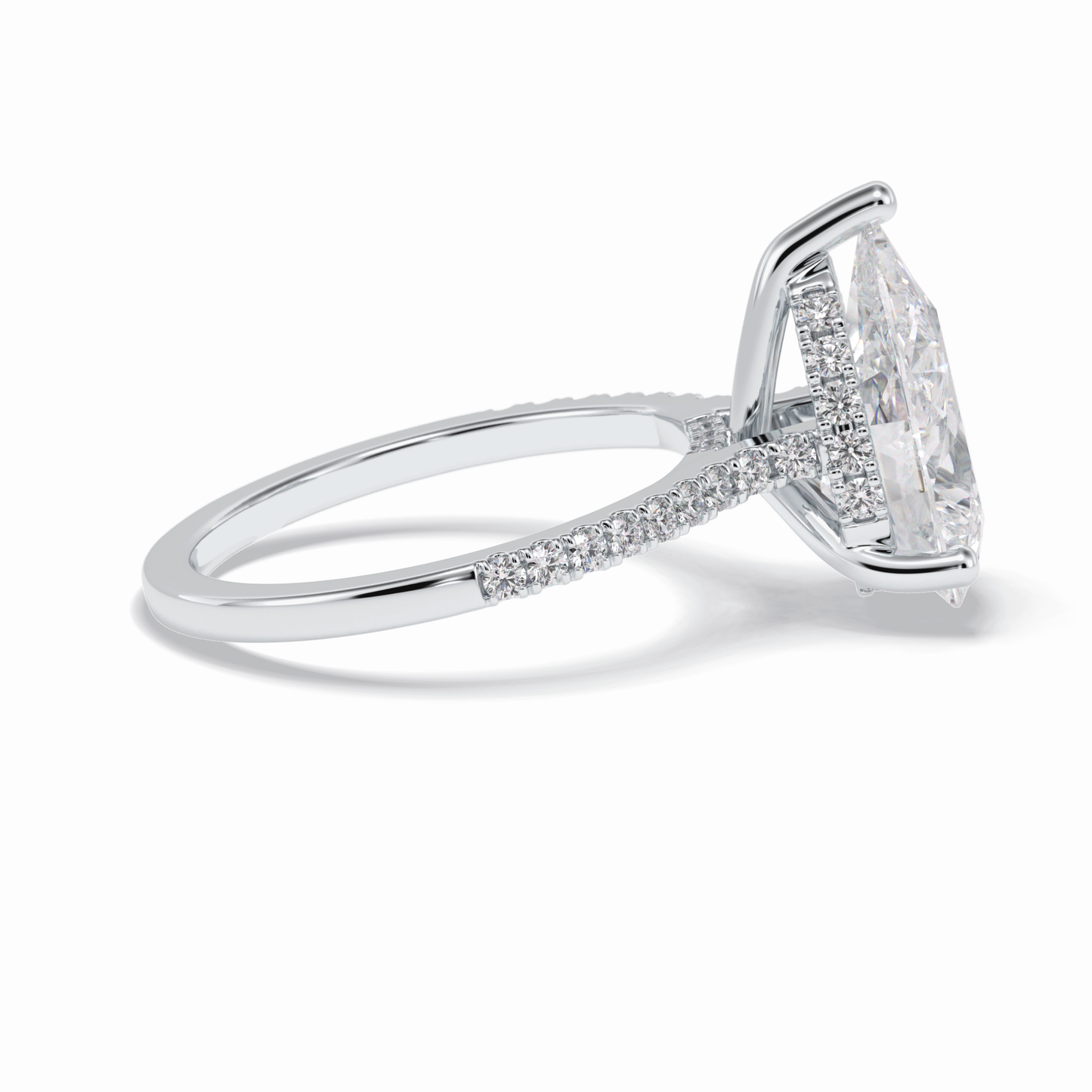 3.5 CT Pear Cut Pave & Hidden Halo Style Moissanite Engagement Rings