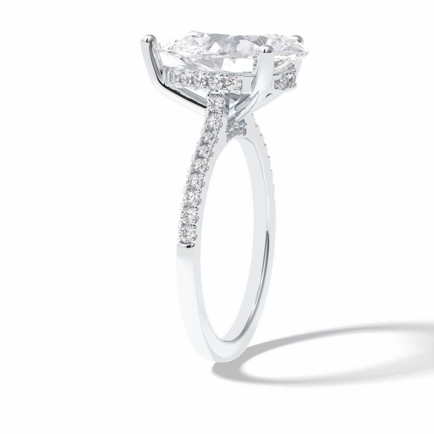 3.5 CT Pear Cut Pave & Hidden Halo Style Moissanite Engagement Rings