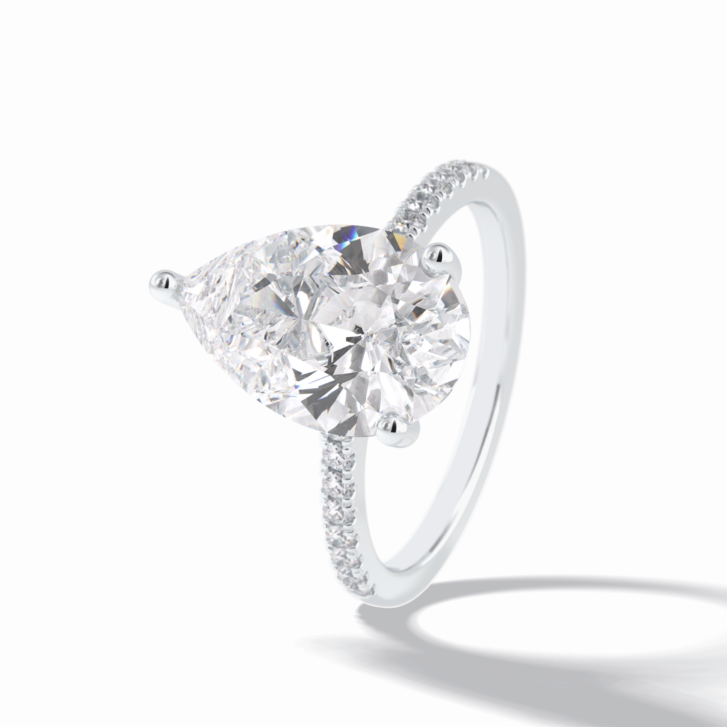 3.5 CT Pear Cut Pave & Hidden Halo Style Moissanite Engagement Rings