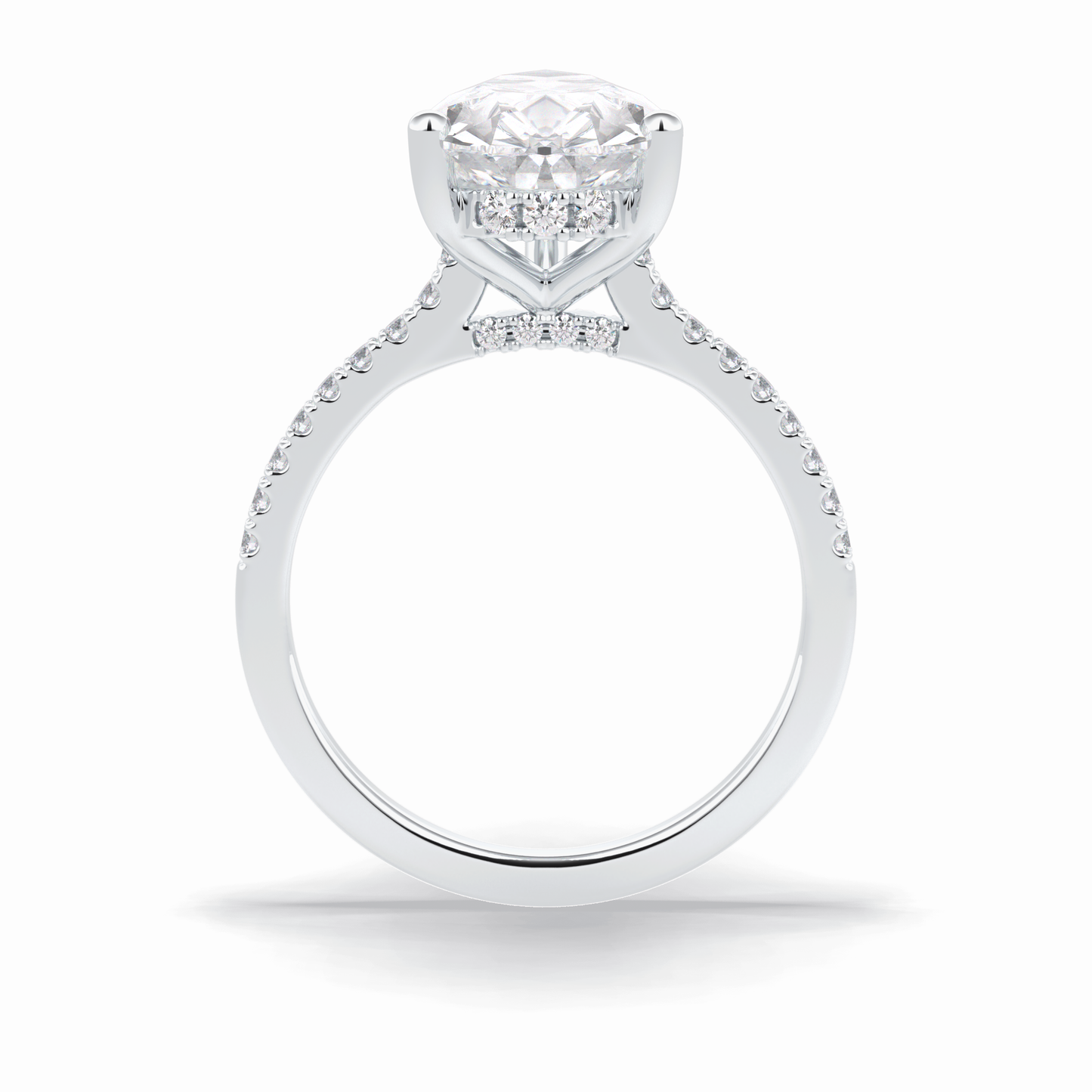 3.5 CT Pear Cut Pave & Hidden Halo Style Moissanite Engagement Rings